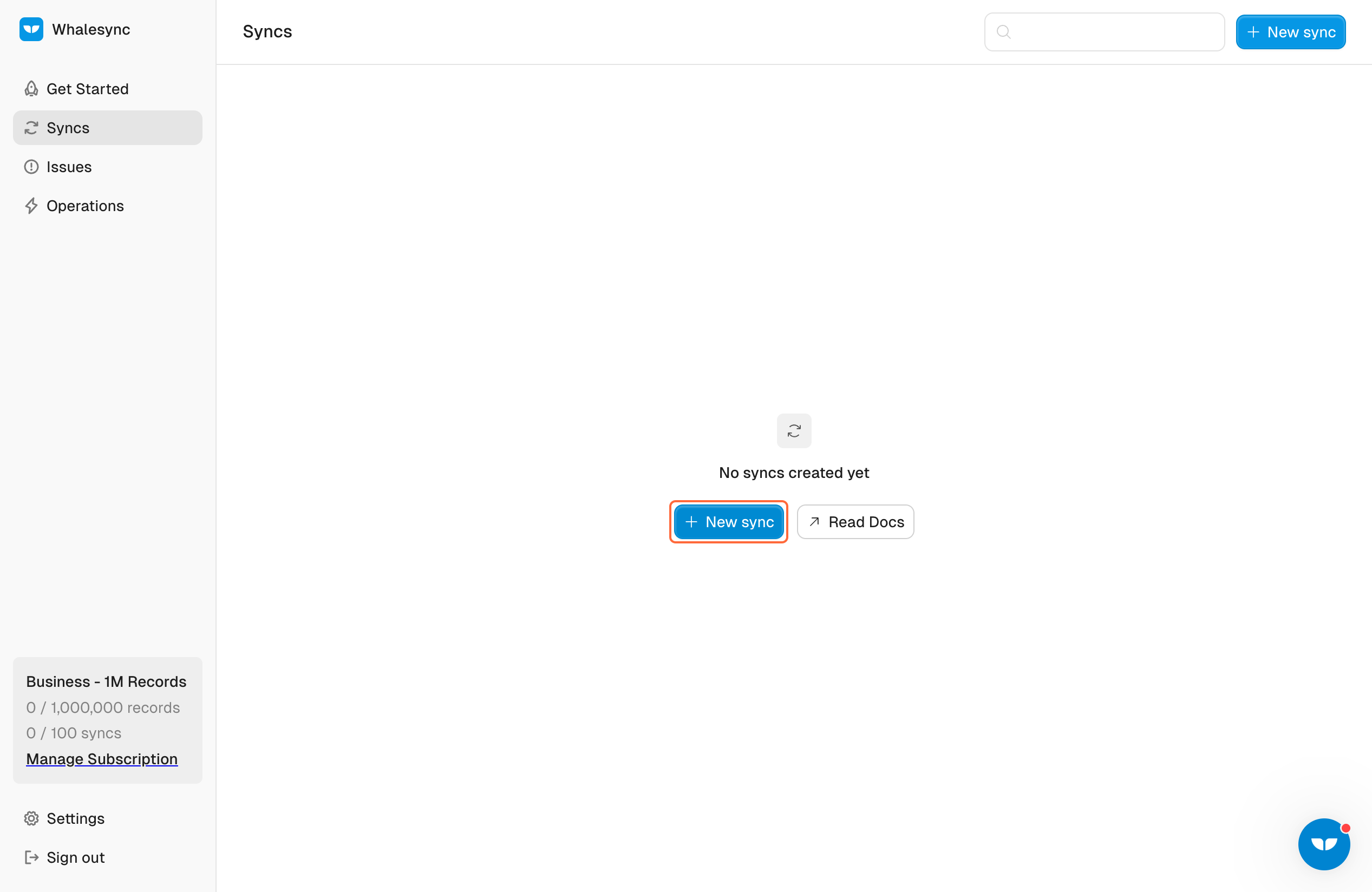 2. Go to app.whalesync.com and create a new sync
