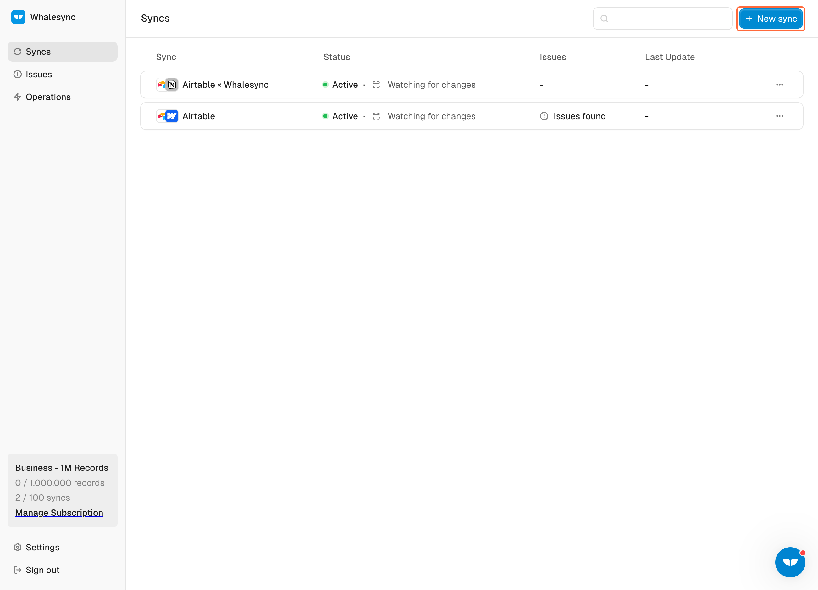 1. Create a new Sync