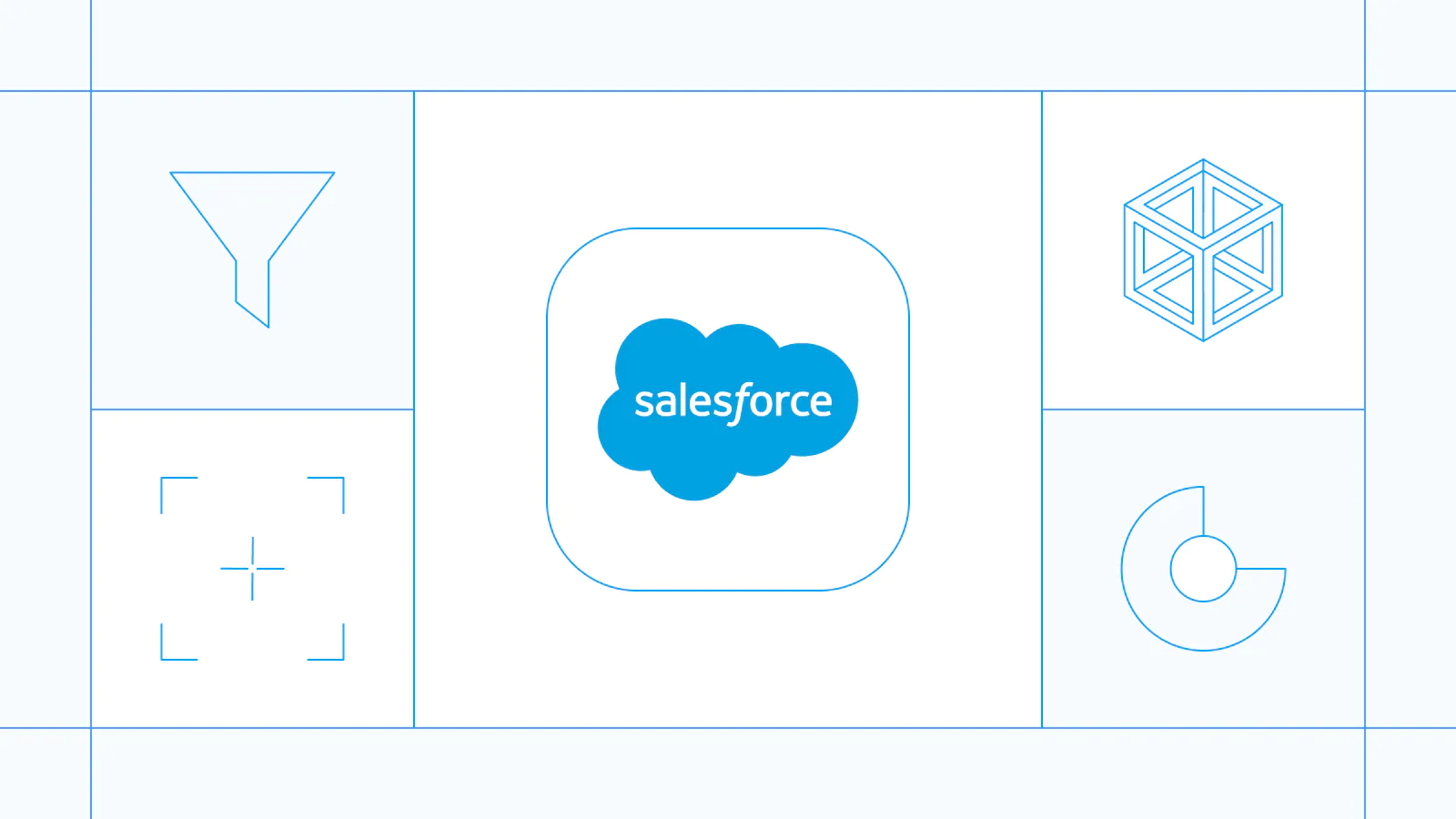 Graphic featuring the Salesforce logo with abstract line icons