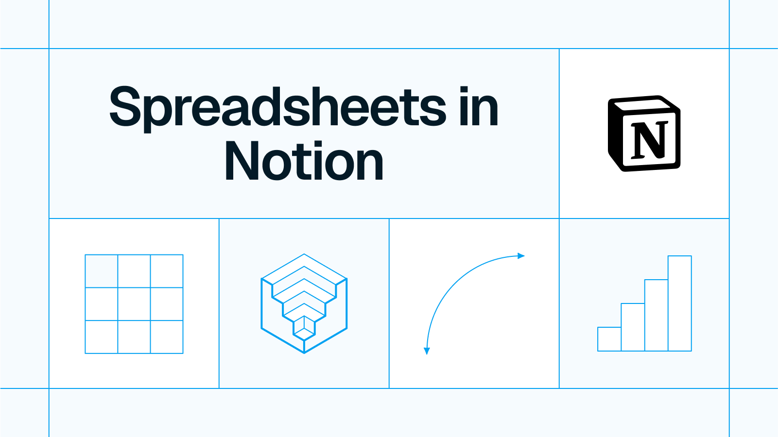 Title card reading 'Spreadsheets in Notion' with the Notion logo