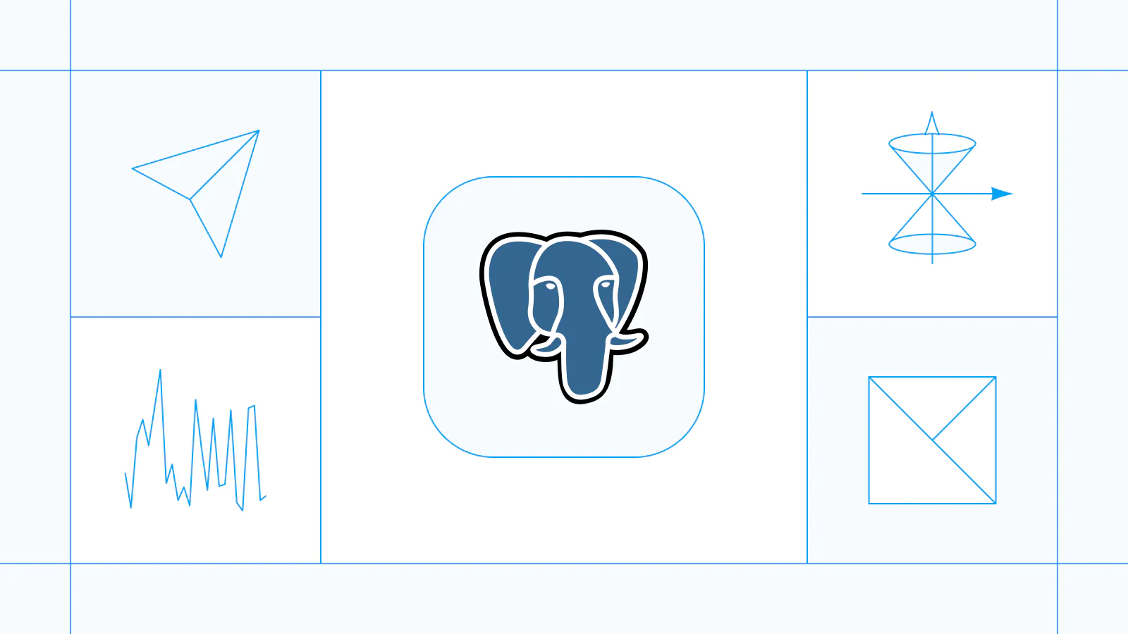 Announcement graphic featuring the PostgreSQL elephant logo with abstract line icons