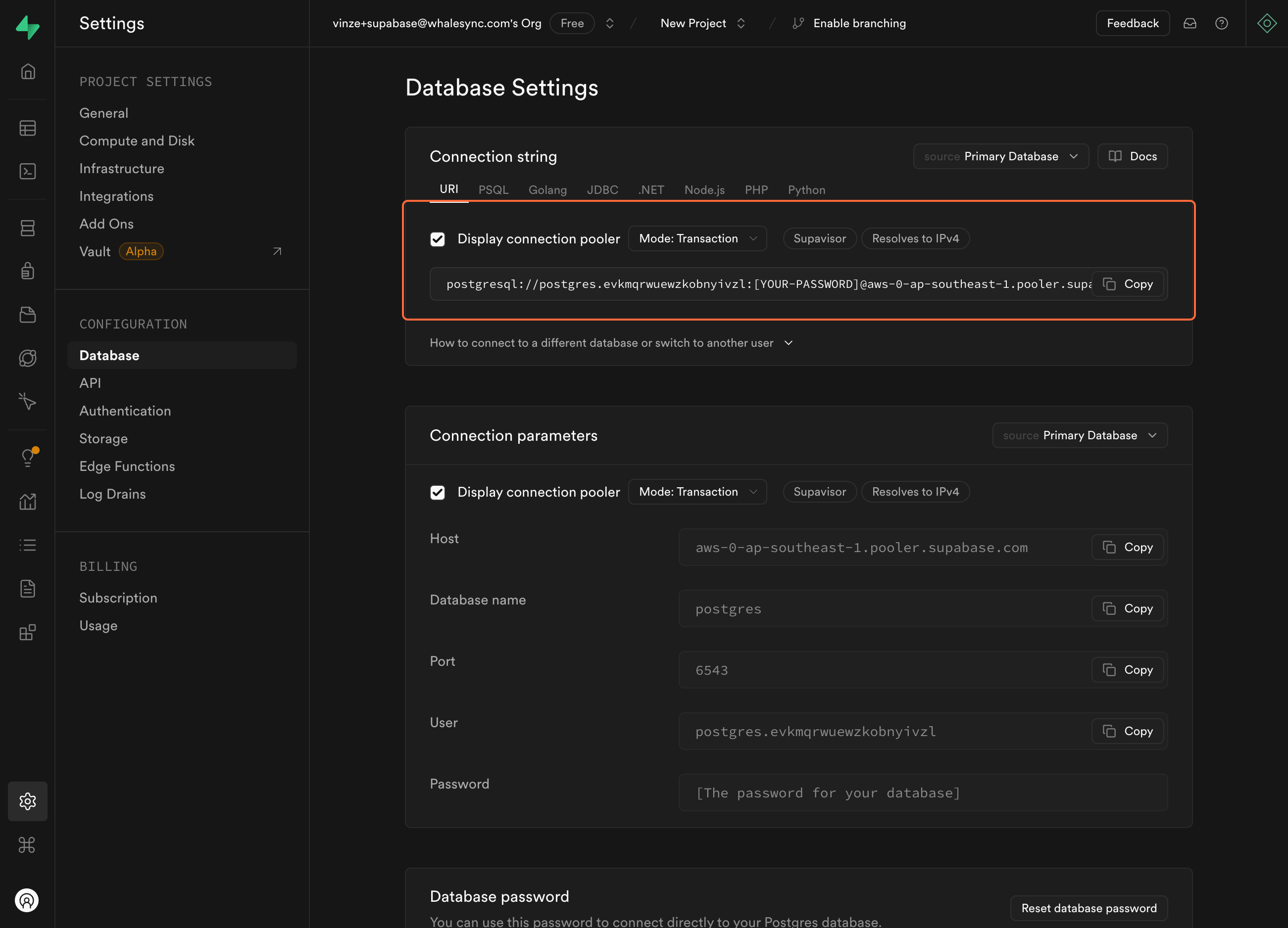 3. Go to Supabase and copy your Connection String