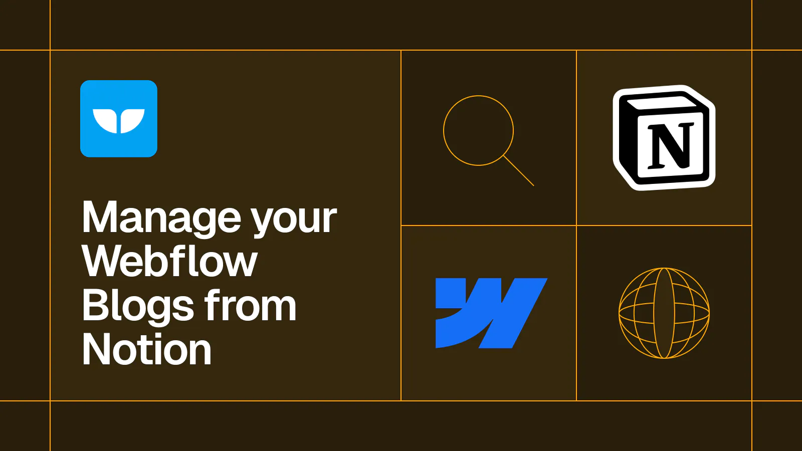 Title card reading 'Manage your Webflow Blogs from Notion' with the Notion and Webflow logos
