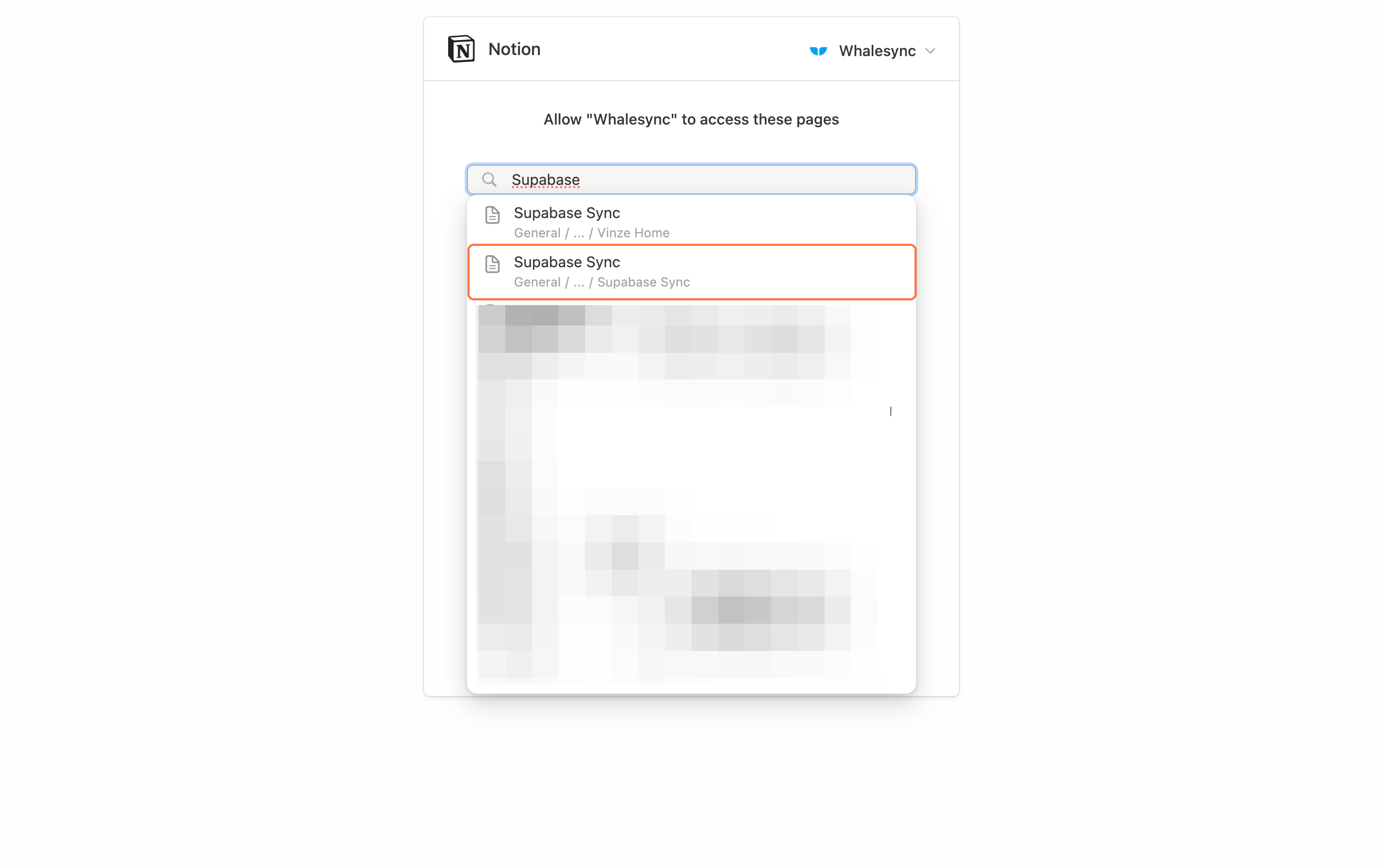 4. In the Authorization page, select the database you want to sync
