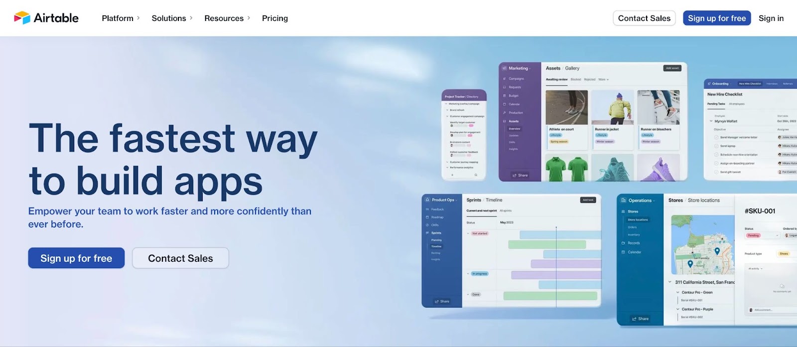 Airtable's homepage hero reading 'The fastest way to build apps'