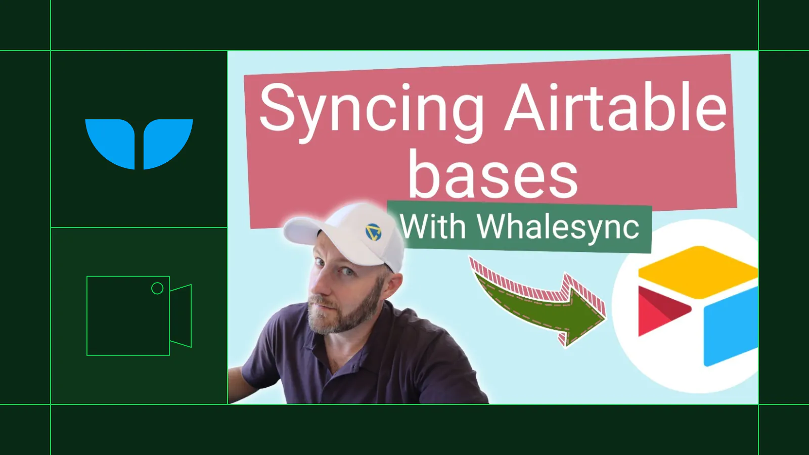 Video thumbnail titled 'Syncing Airtable bases with Whalesync' with presenter Gareth Pronovost