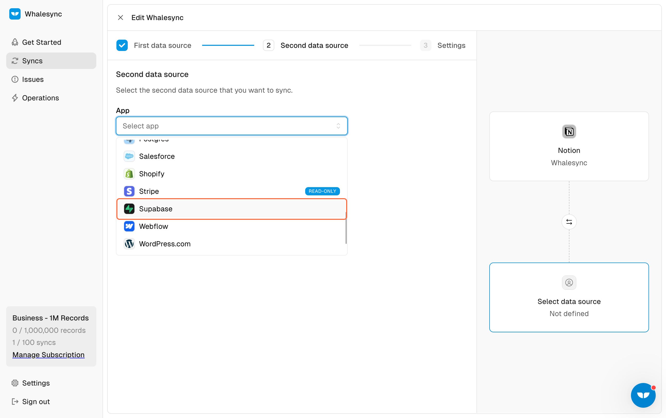 6. Pick your second data source (Supabase)