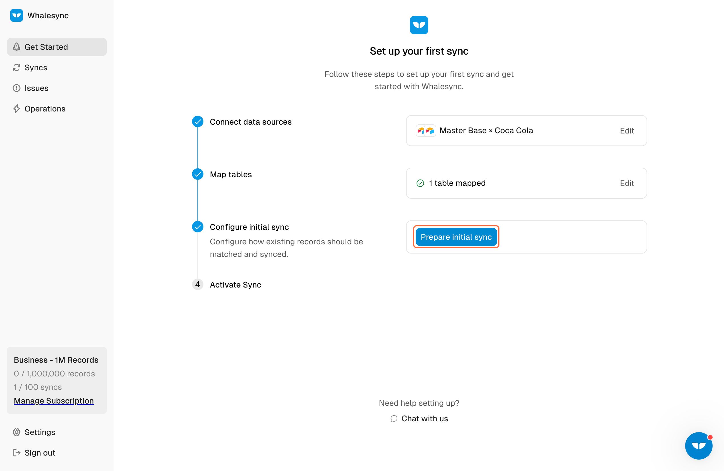 7. Go through the Initial Sync stage