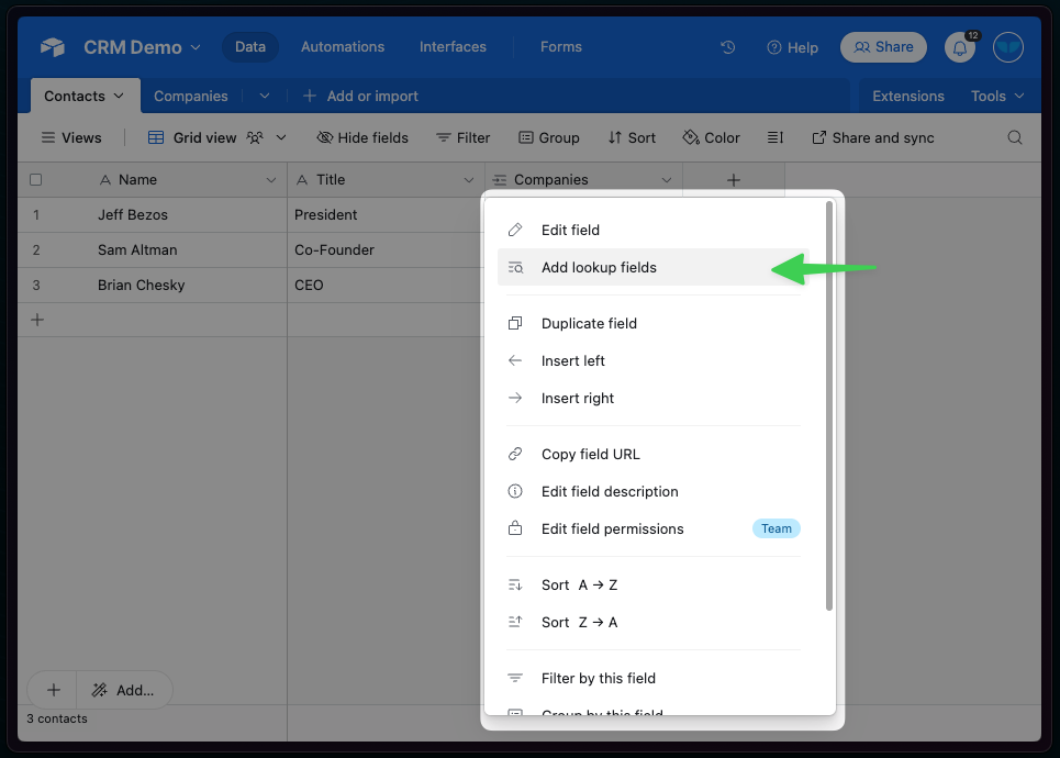 8) Click “Add lookup fields”