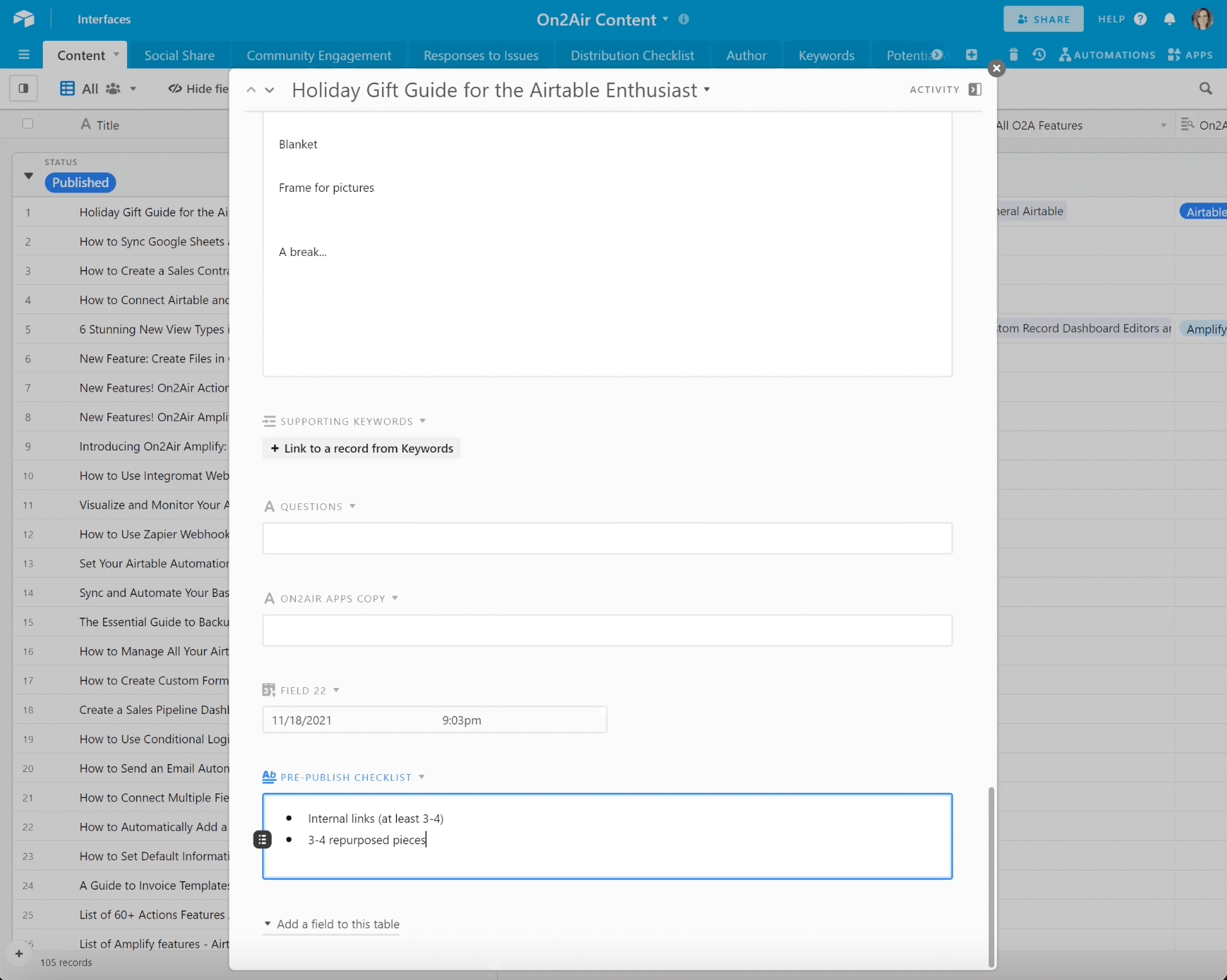 The ideas section of the On2Air blog