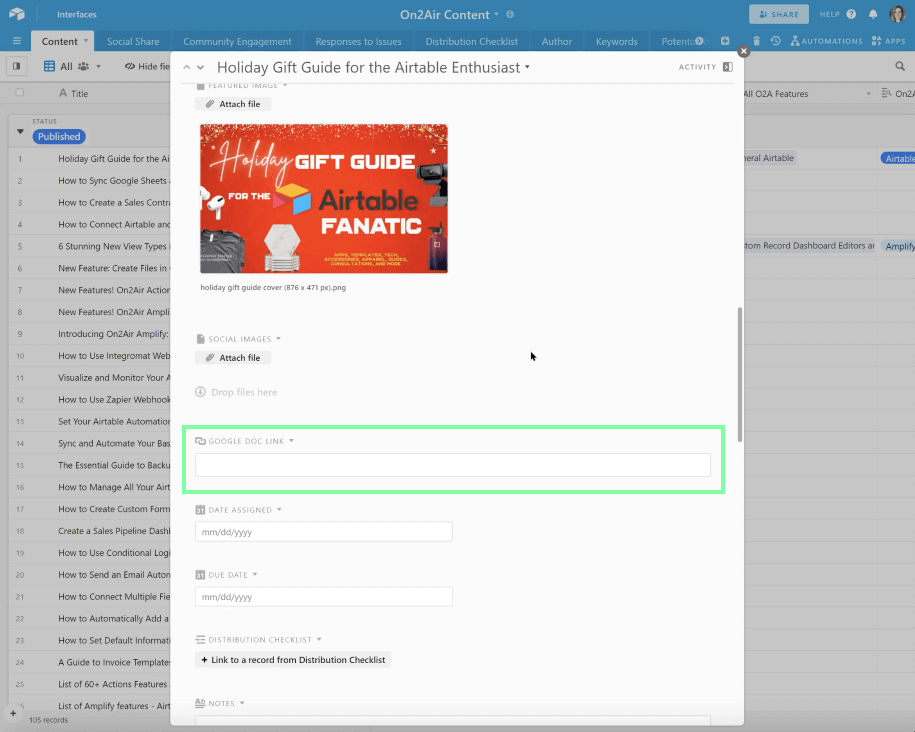Link SEO keywords as an Airtable field