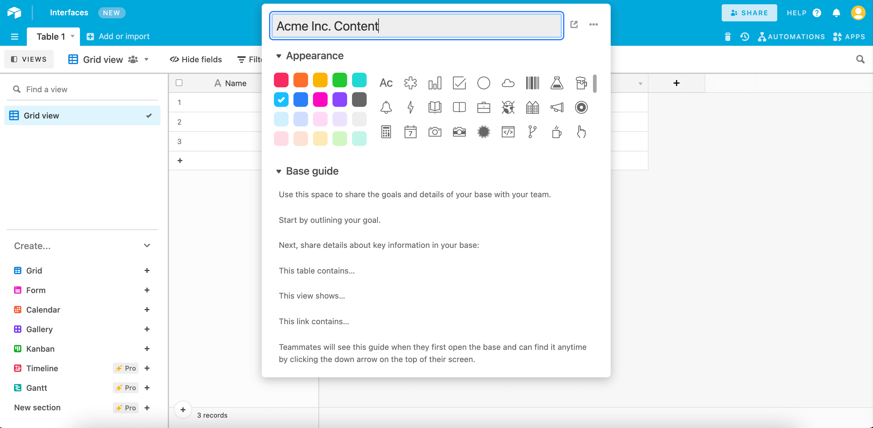 Share your Airtable with other bloggers on the team