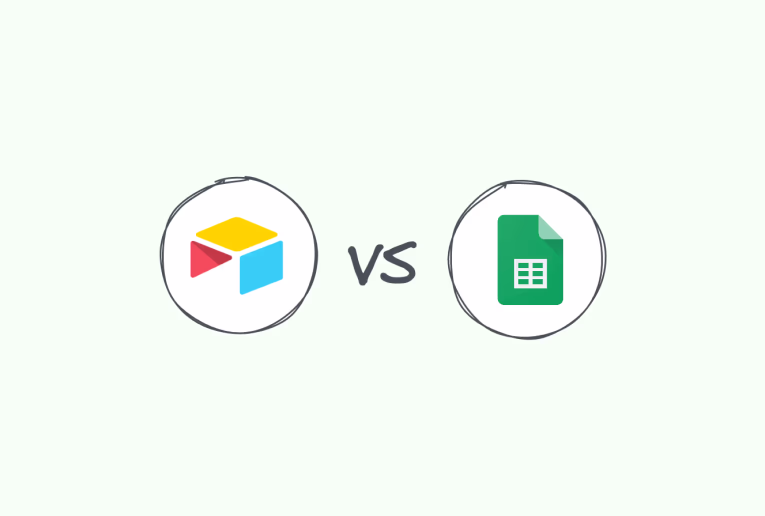 Airtable versus Google Sheets comparison illustration with both logos