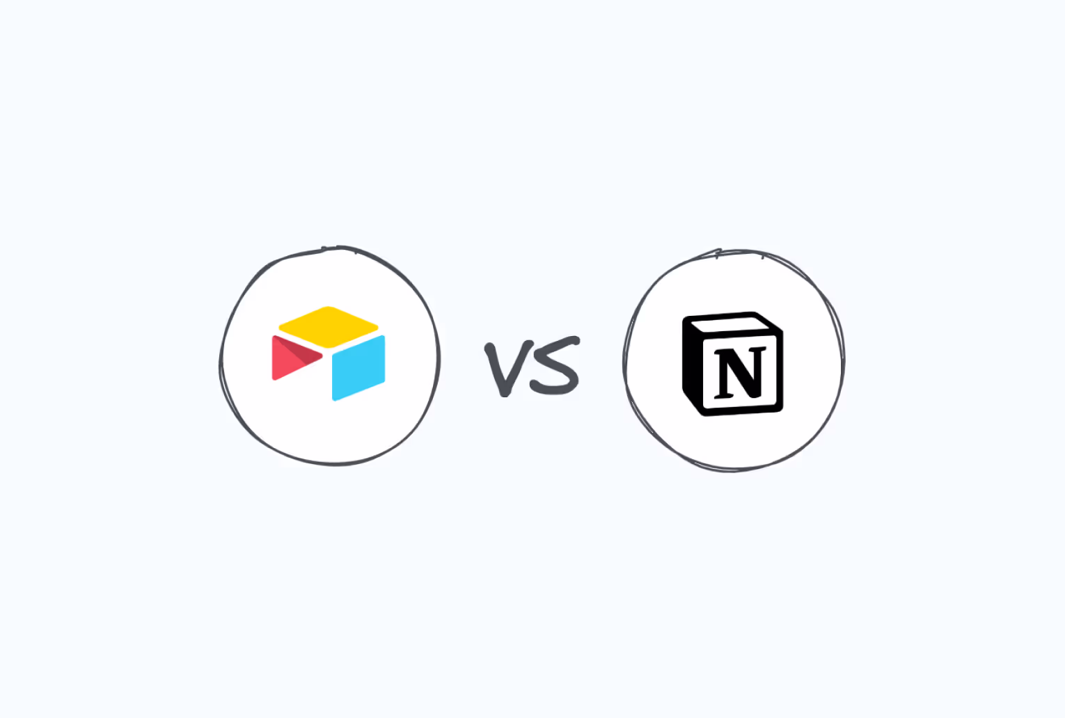Airtable versus Notion comparison illustration with both logos