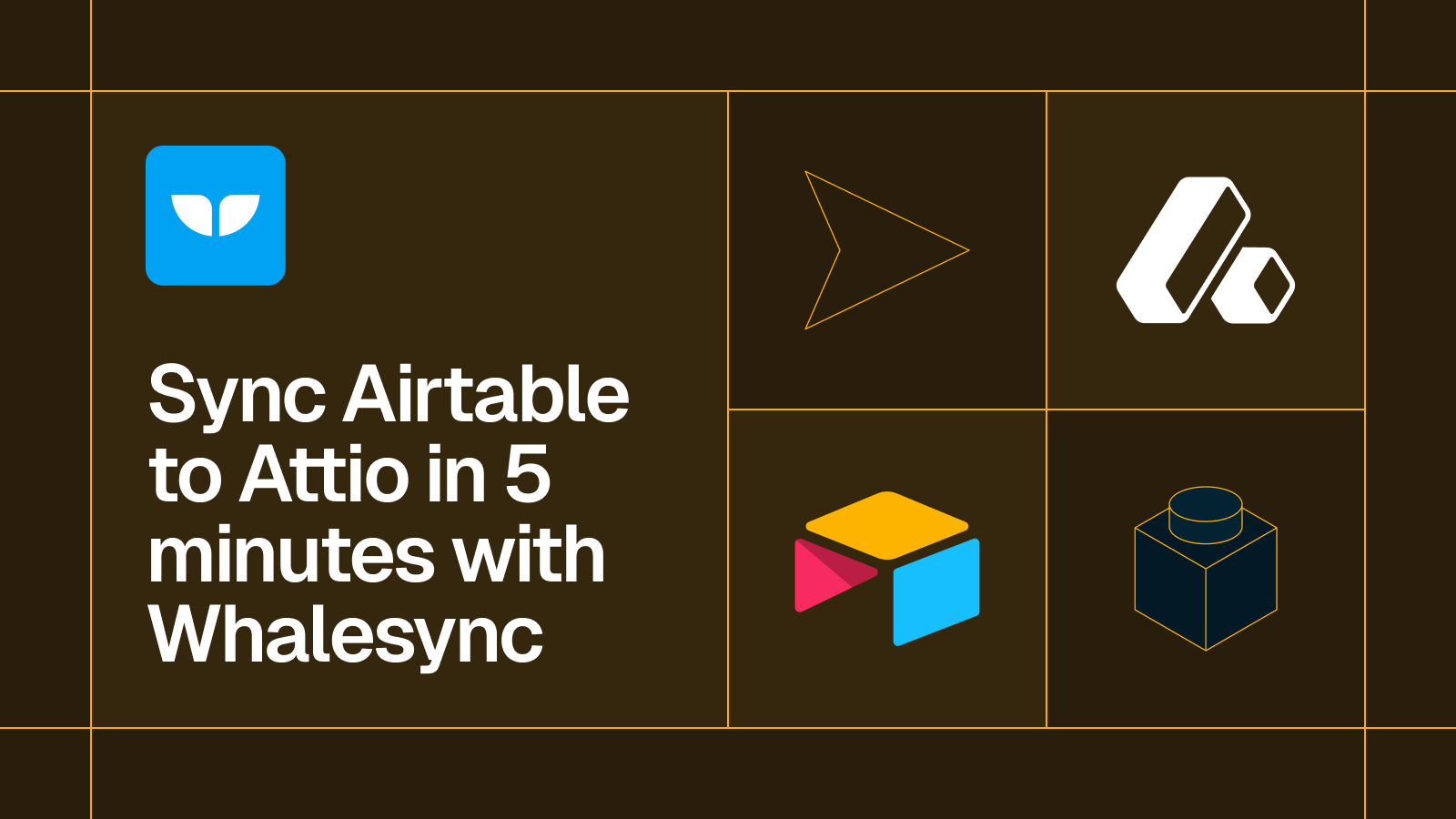 Title card reading 'Sync Airtable to Attio in 5 minutes with Whalesync' with the Airtable and Attio logos