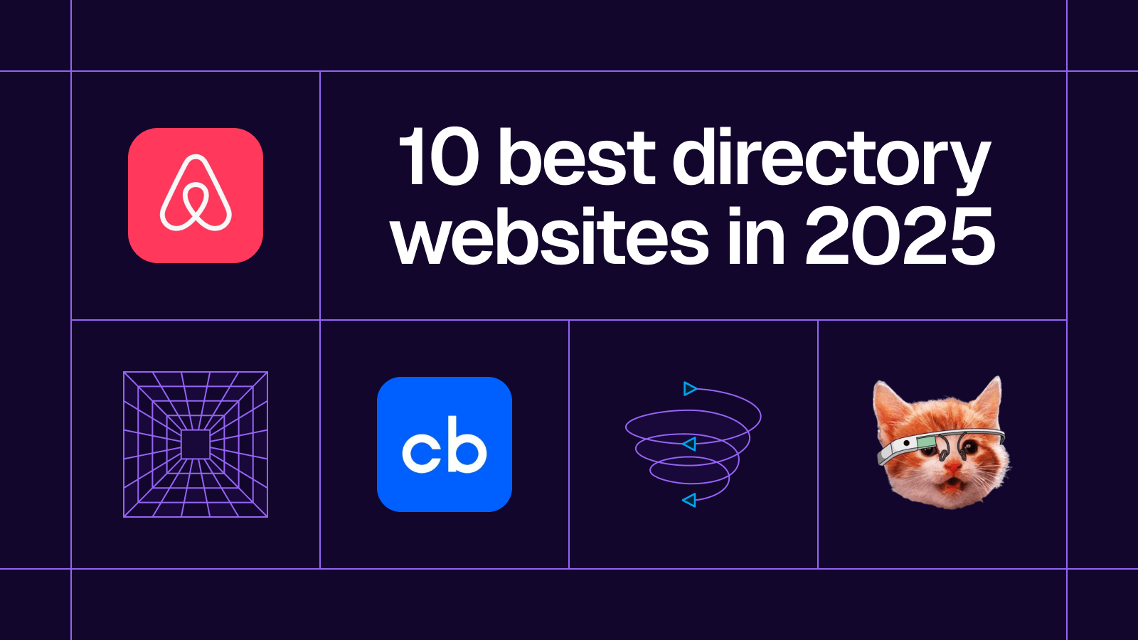 Title card reading '10 best directory websites in 2025' with Airbnb and Crunchbase logos