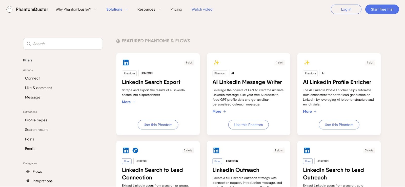 PhantomBuster's library of featured Phantoms for LinkedIn automation