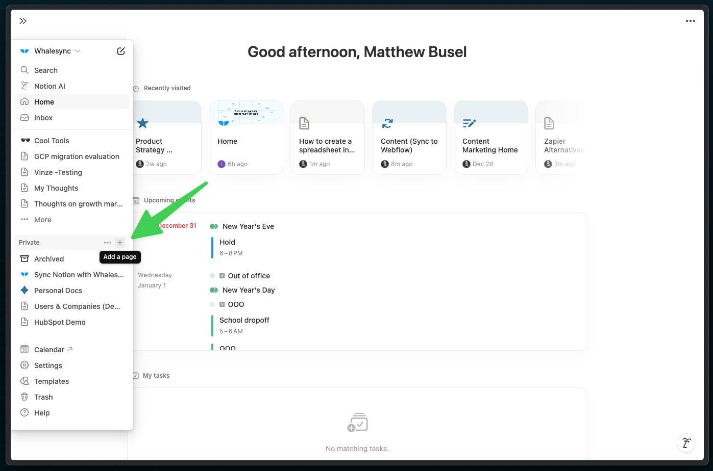 1) Click on "Add a page" from the Notion side panel