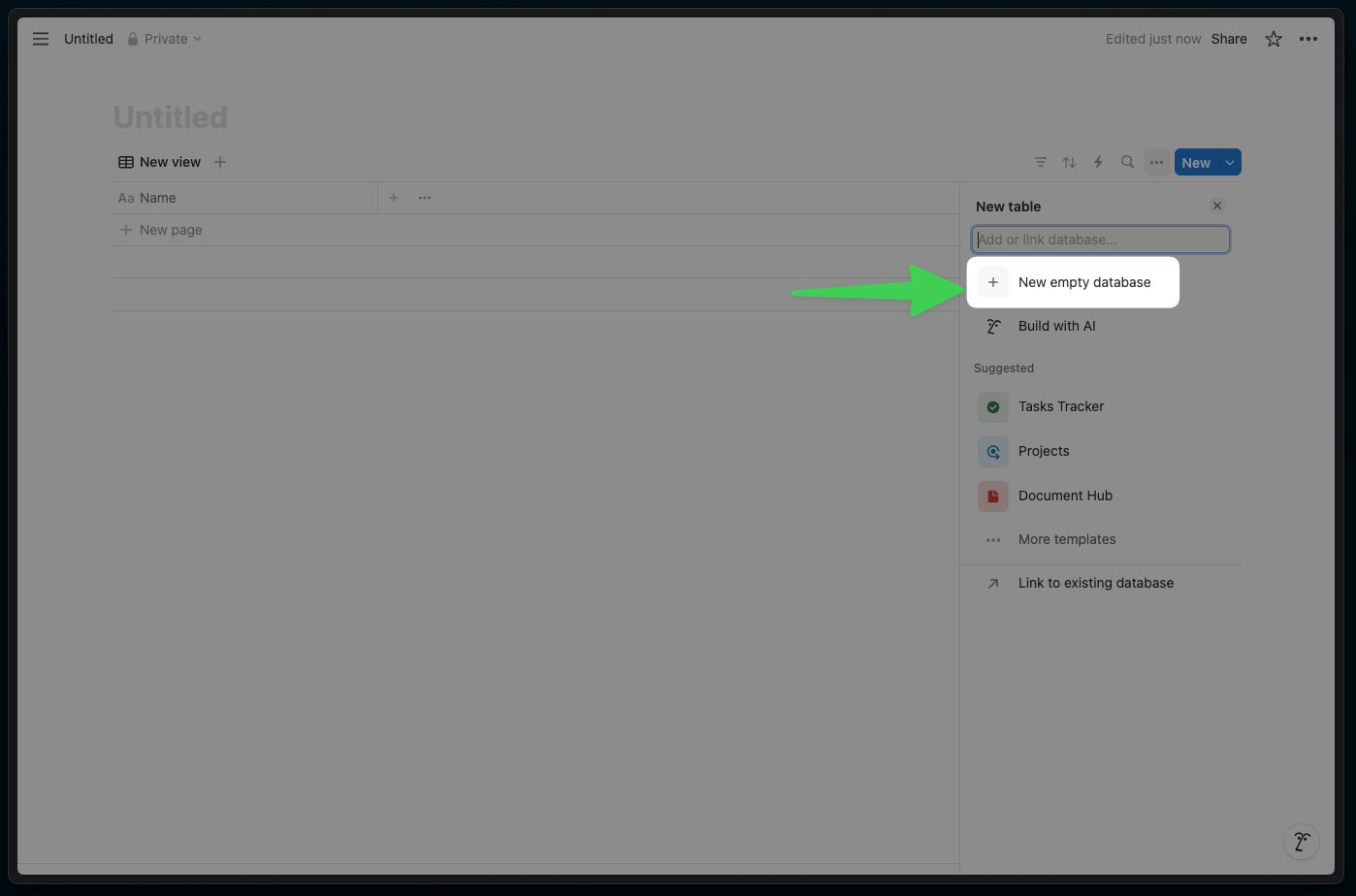 3) Click on “New empty database”