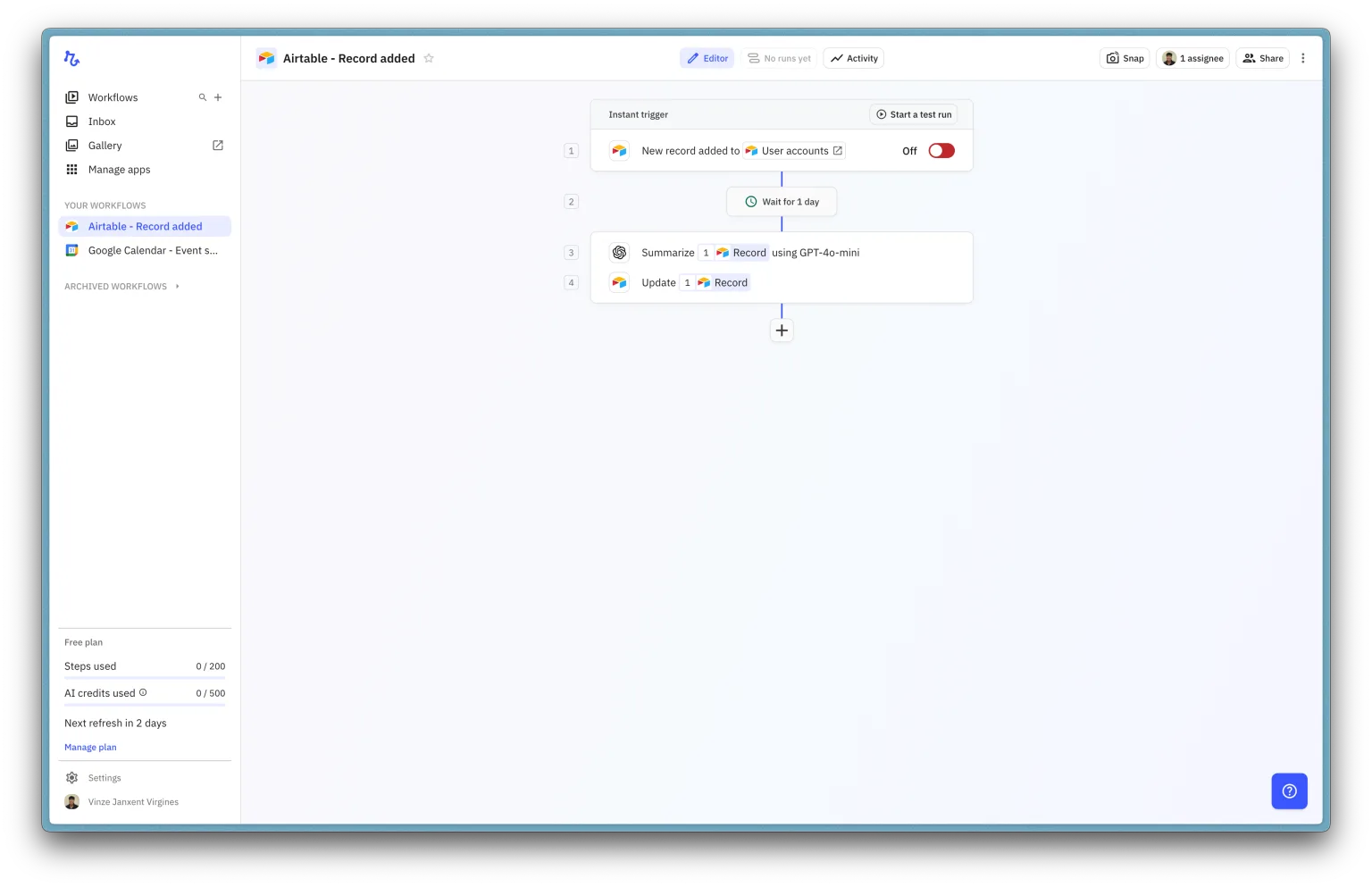 Relay.app’s automation builder with OpenAI