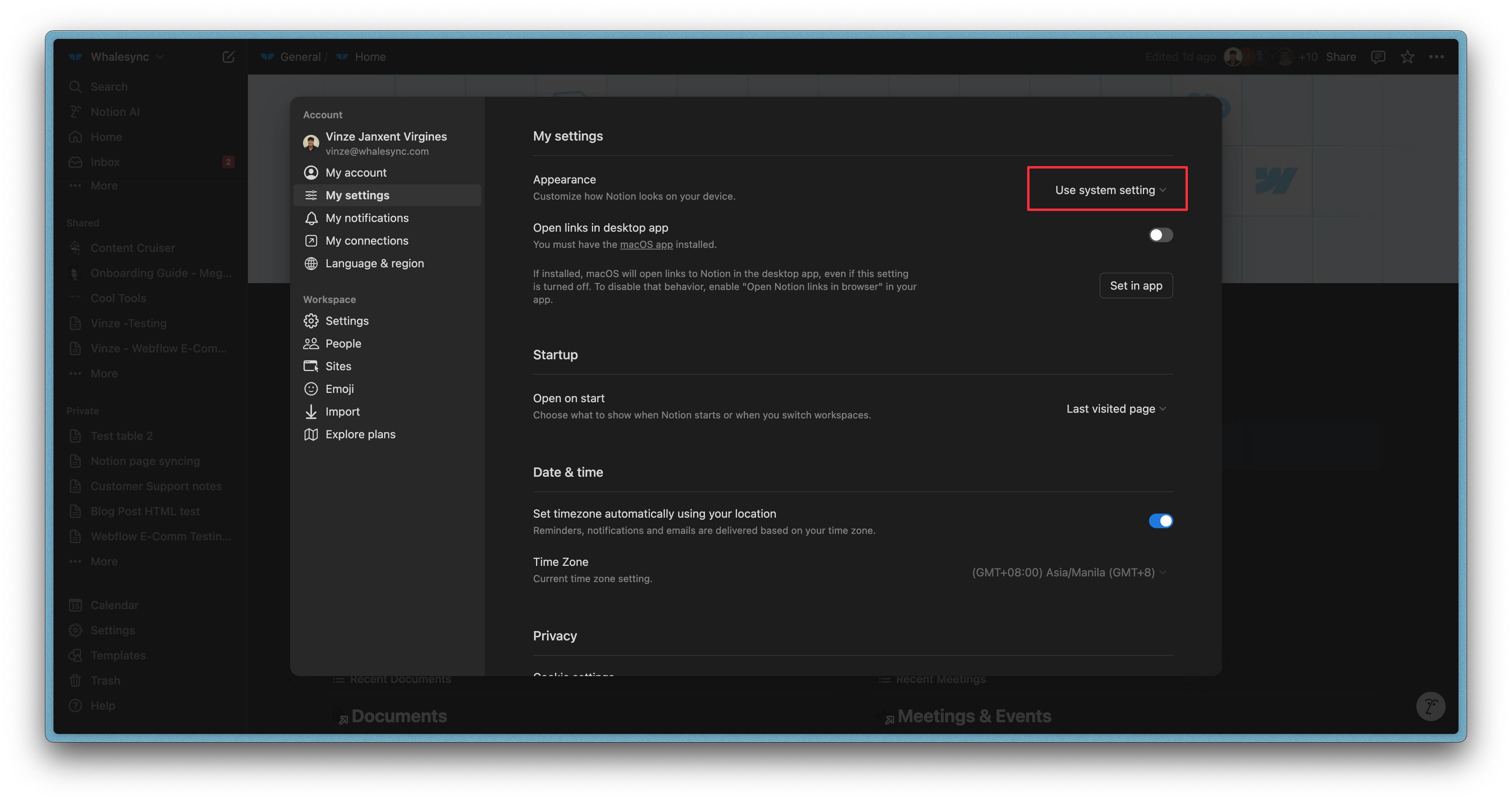 3. Click on appearance