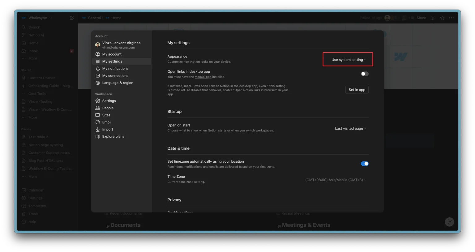3. Click on appearance