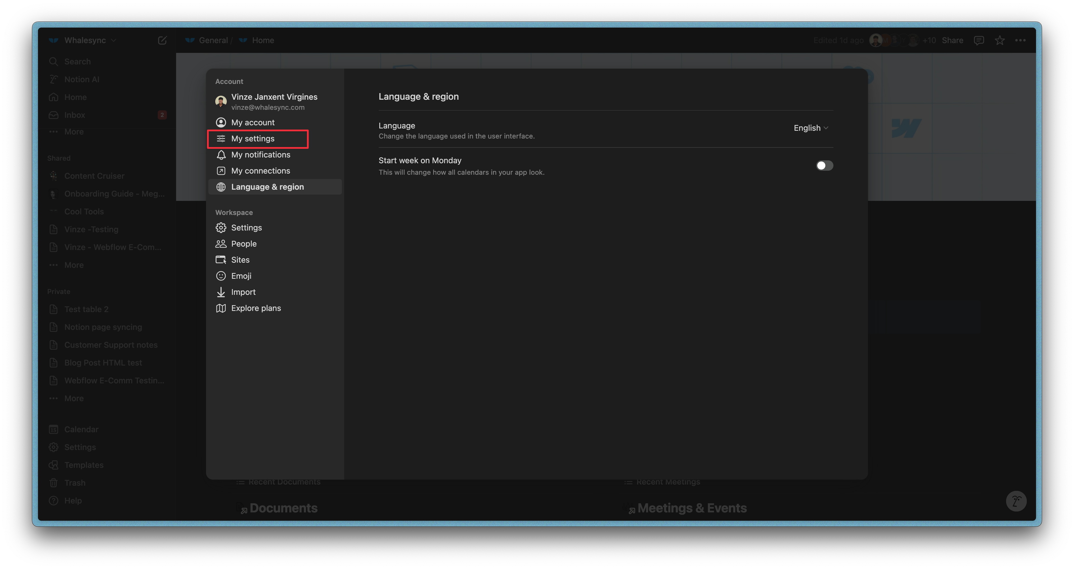 2. Go to ‘My settings’