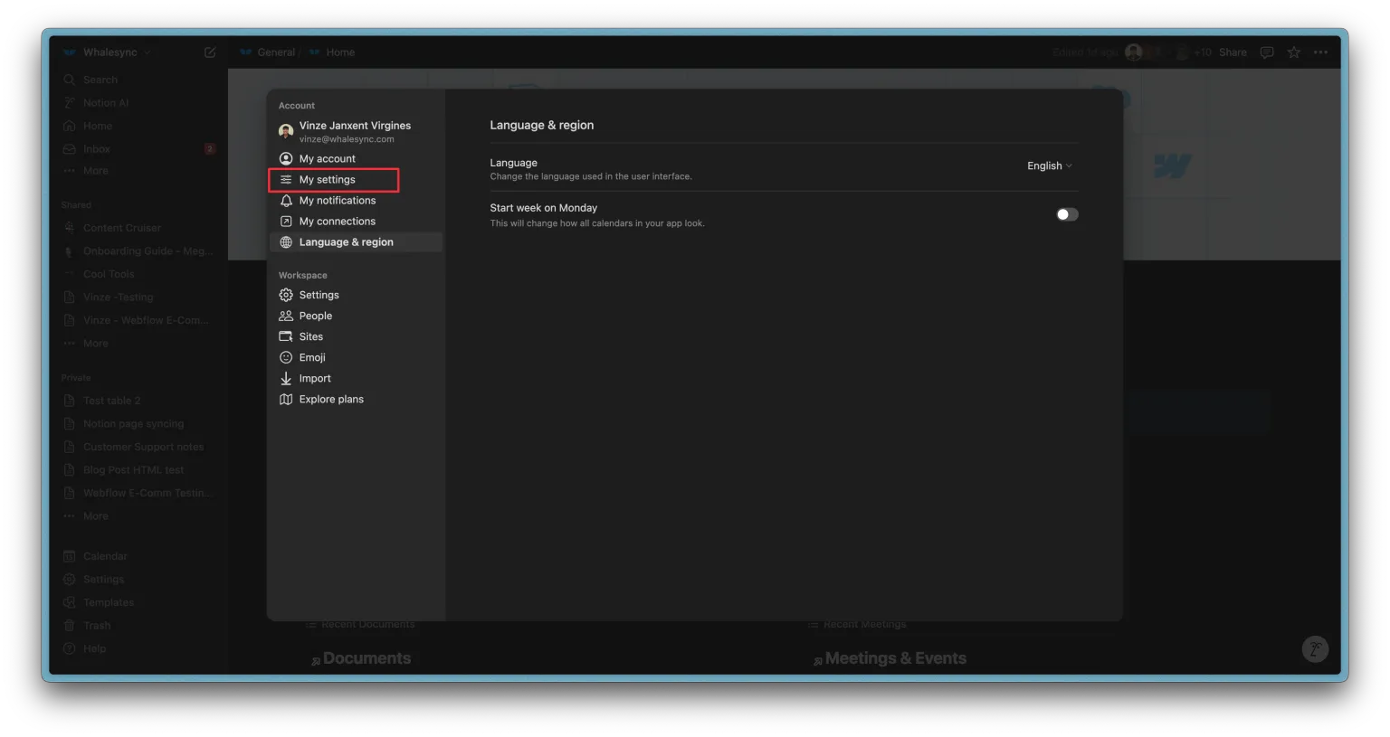2. Go to ‘My settings’