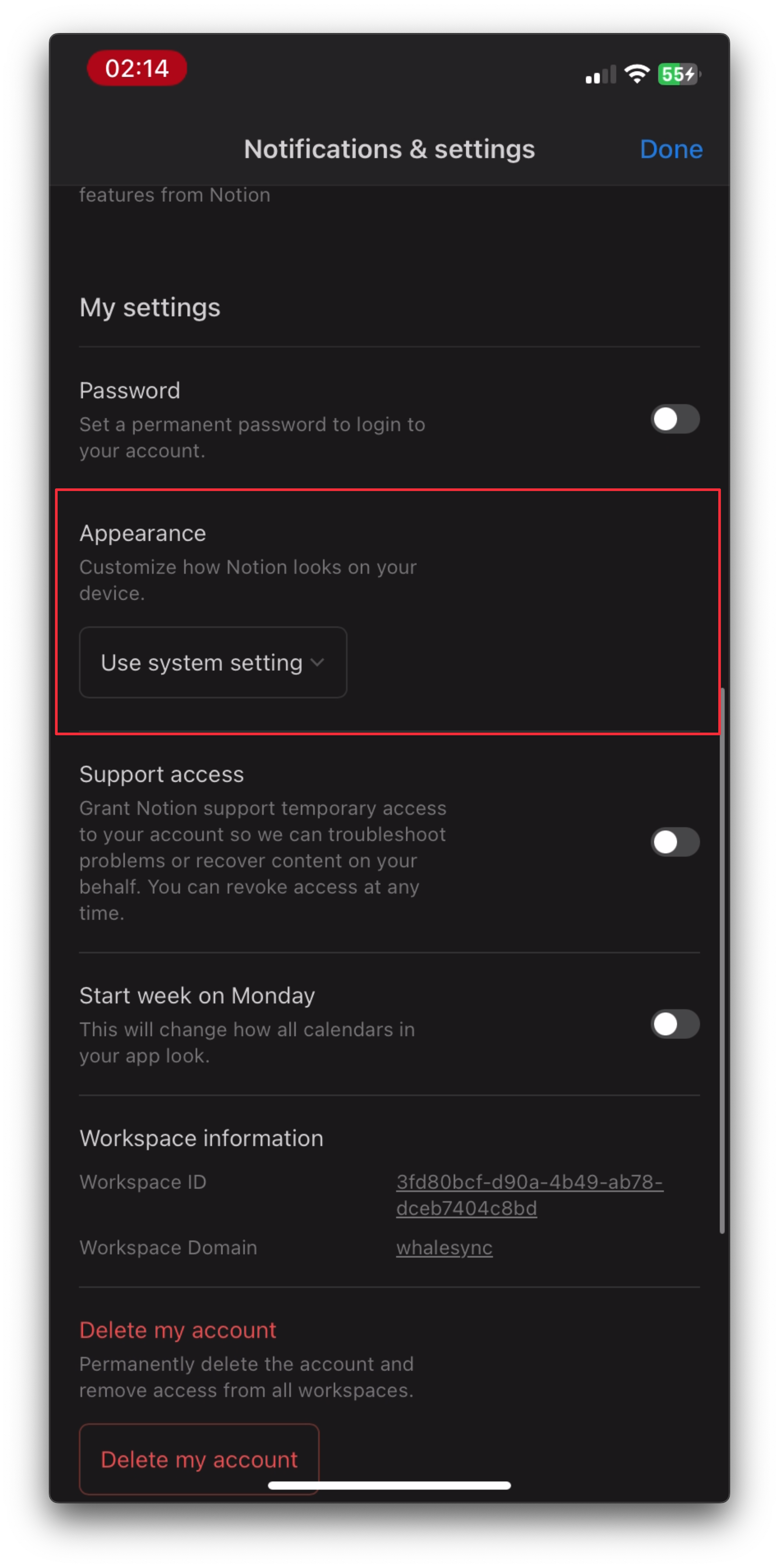 3. Click the dropdown under Appearance