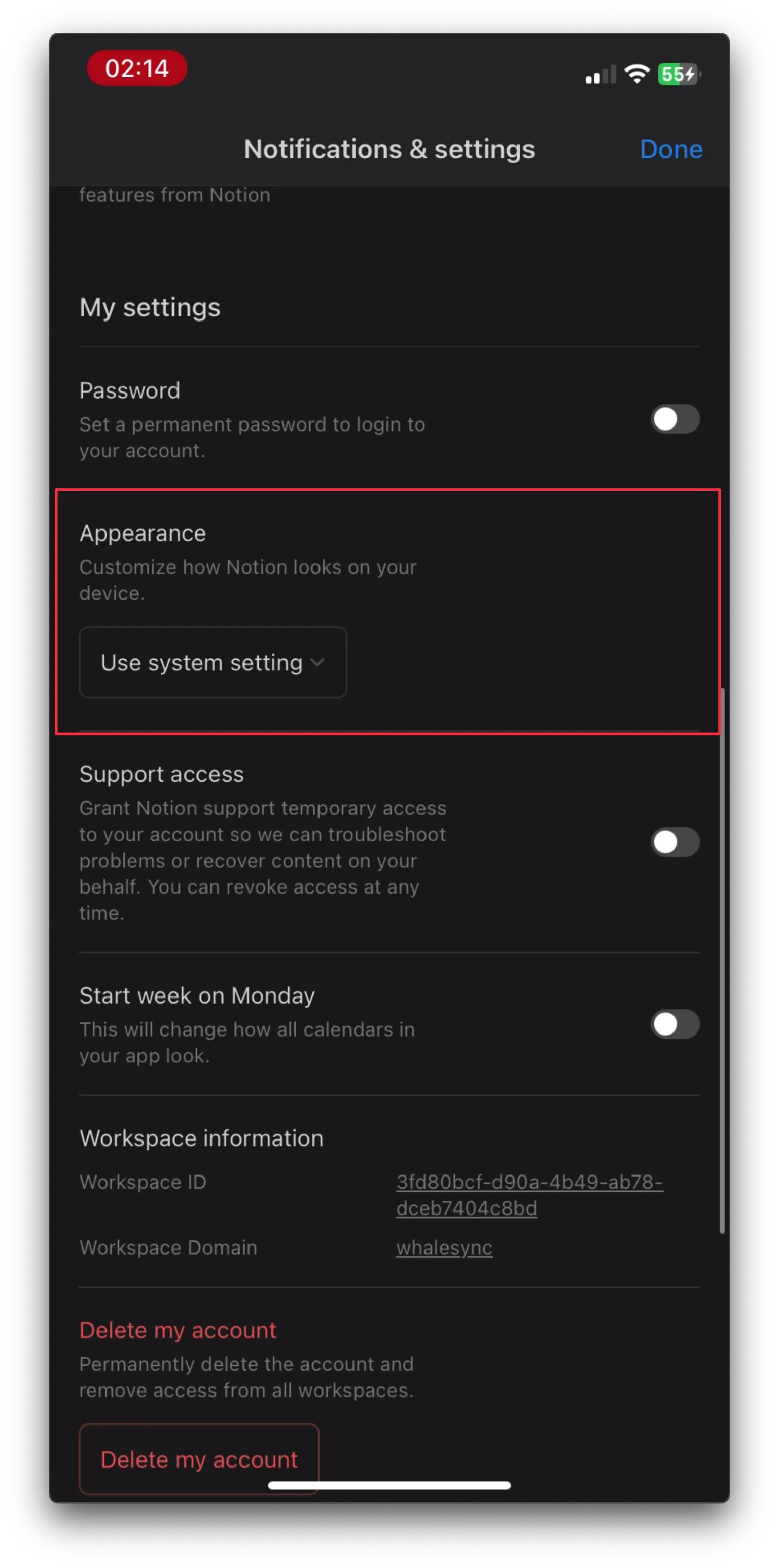 3. Click the dropdown under Appearance