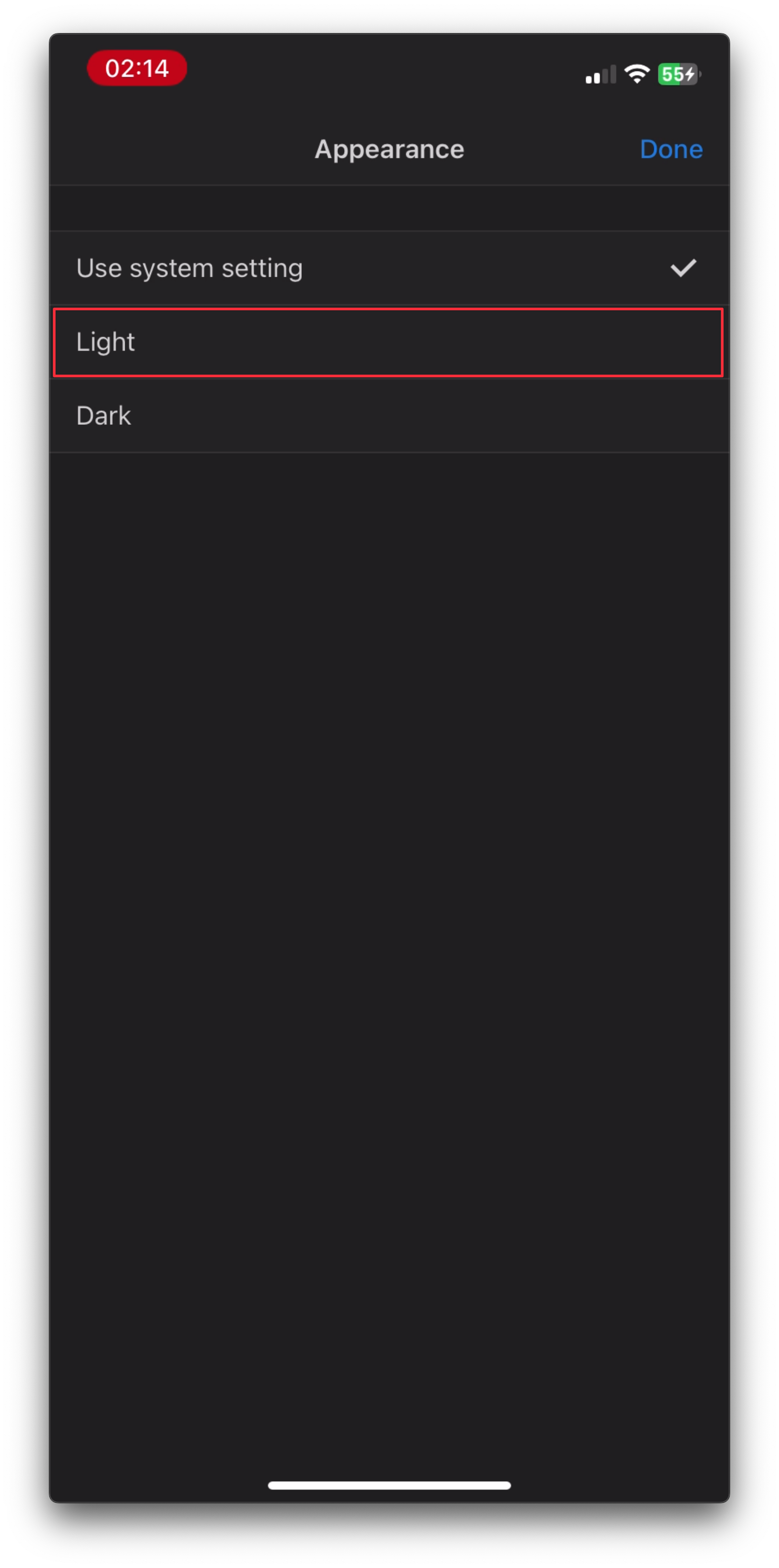 4. Toggle to Light
