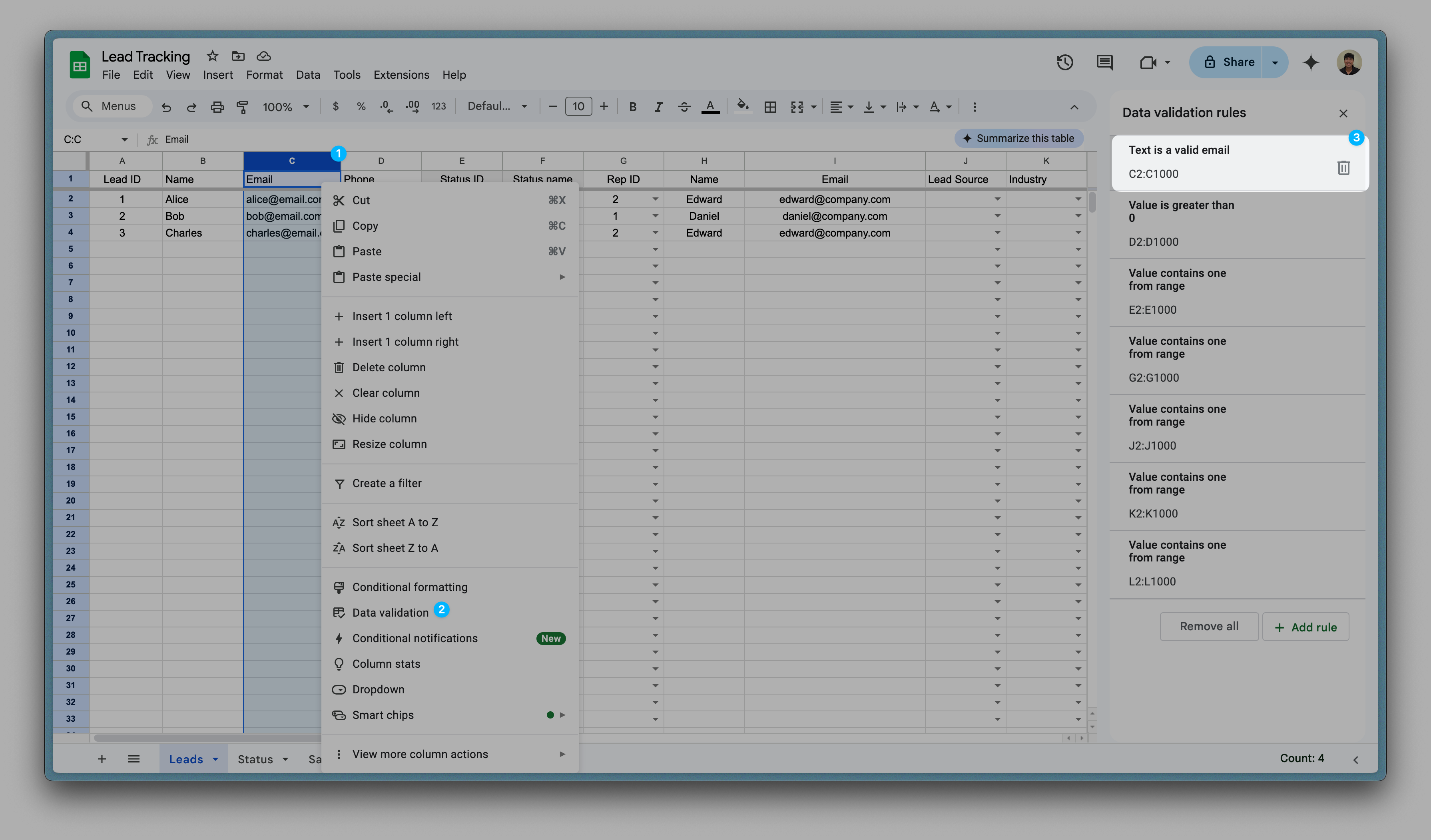Apply data validations