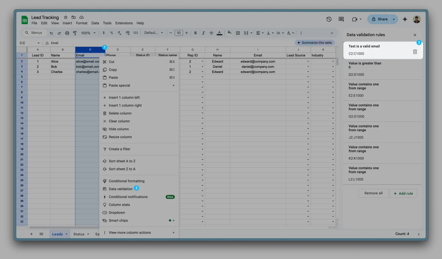 Apply data validations