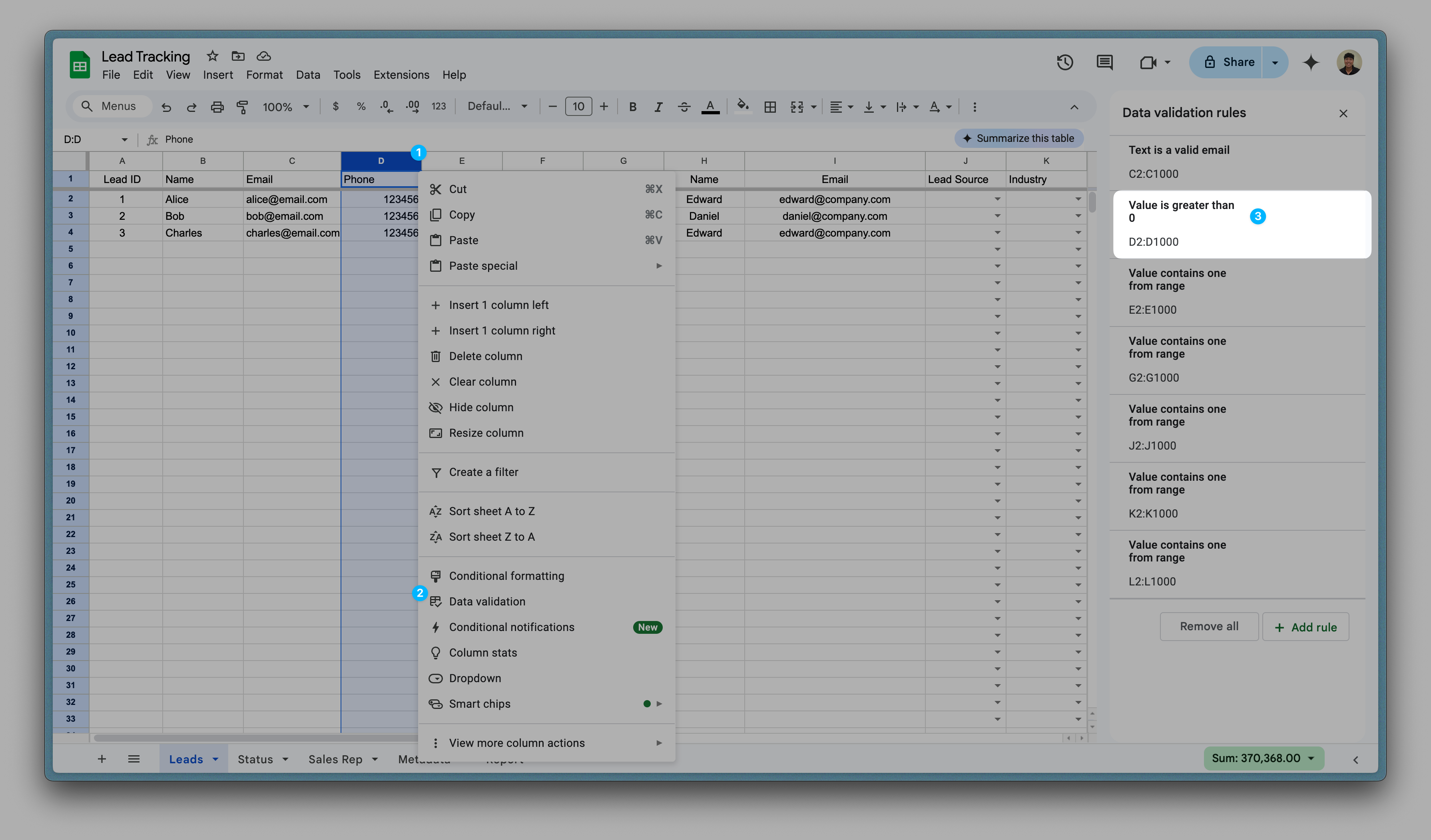 Apply data validations