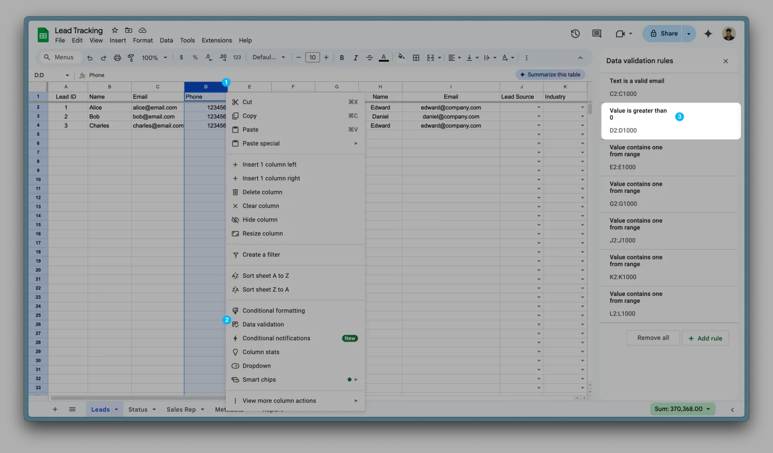 Apply data validations