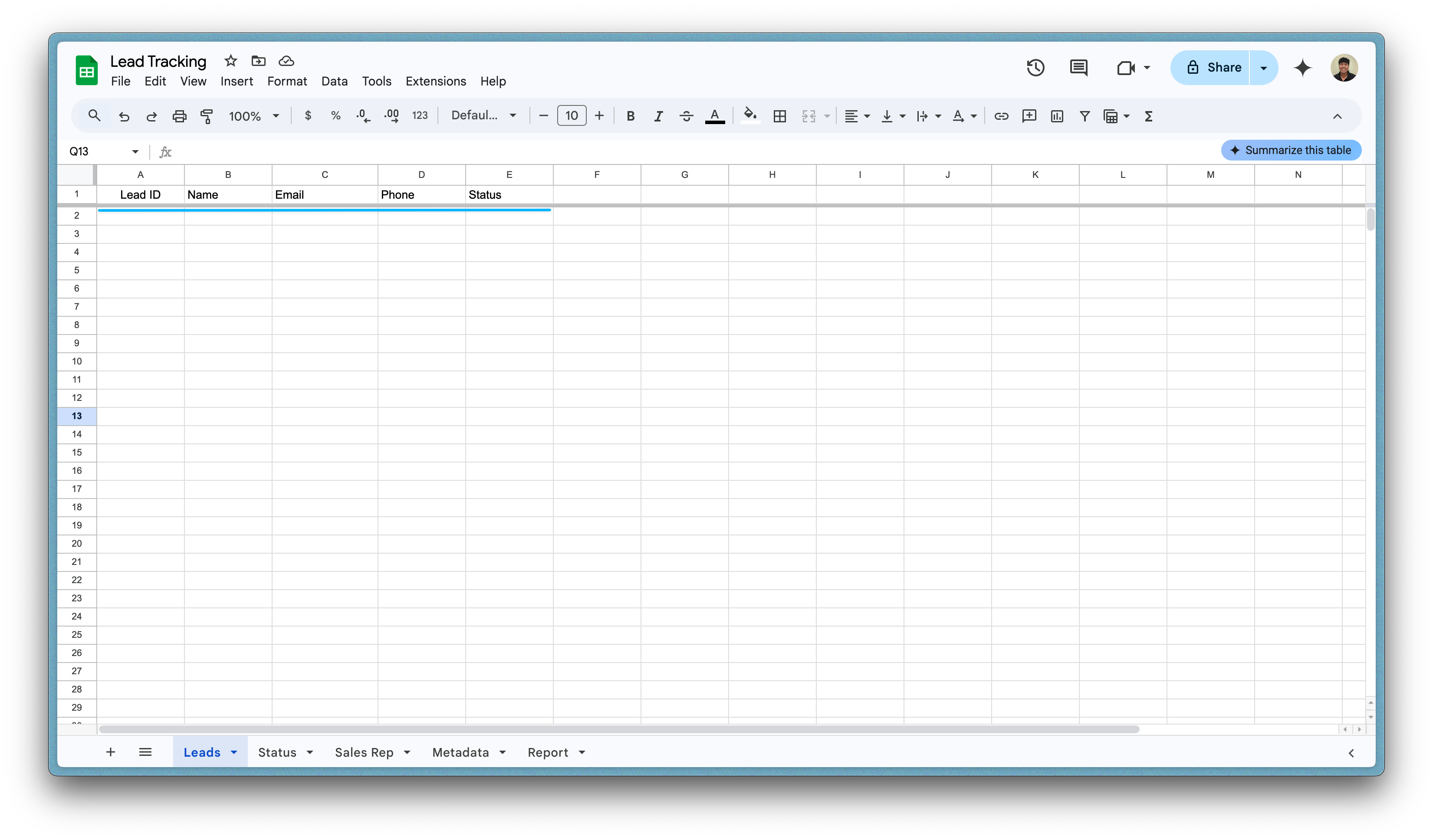 Create Sheets for your tables