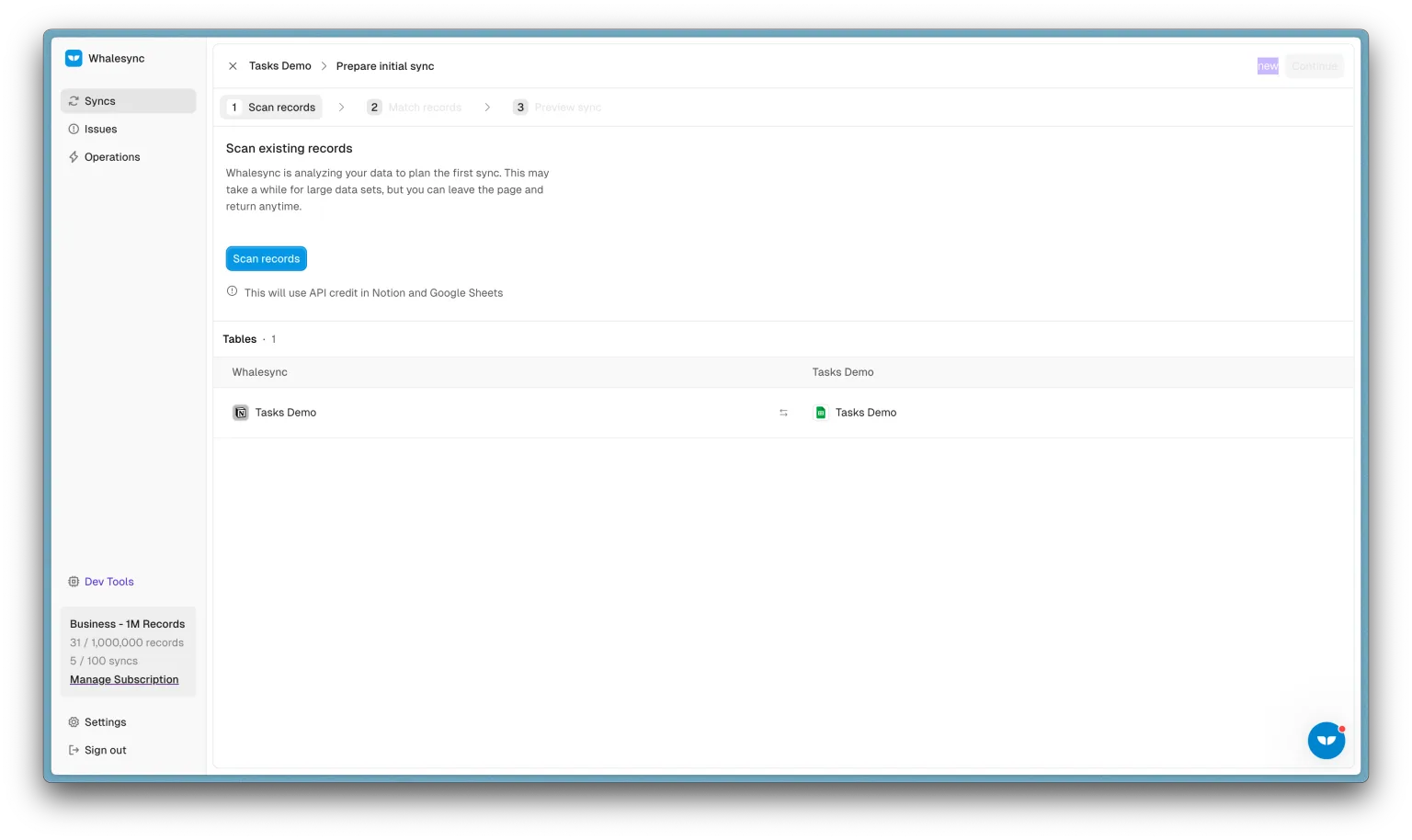 6. Go through Initial Sync steps