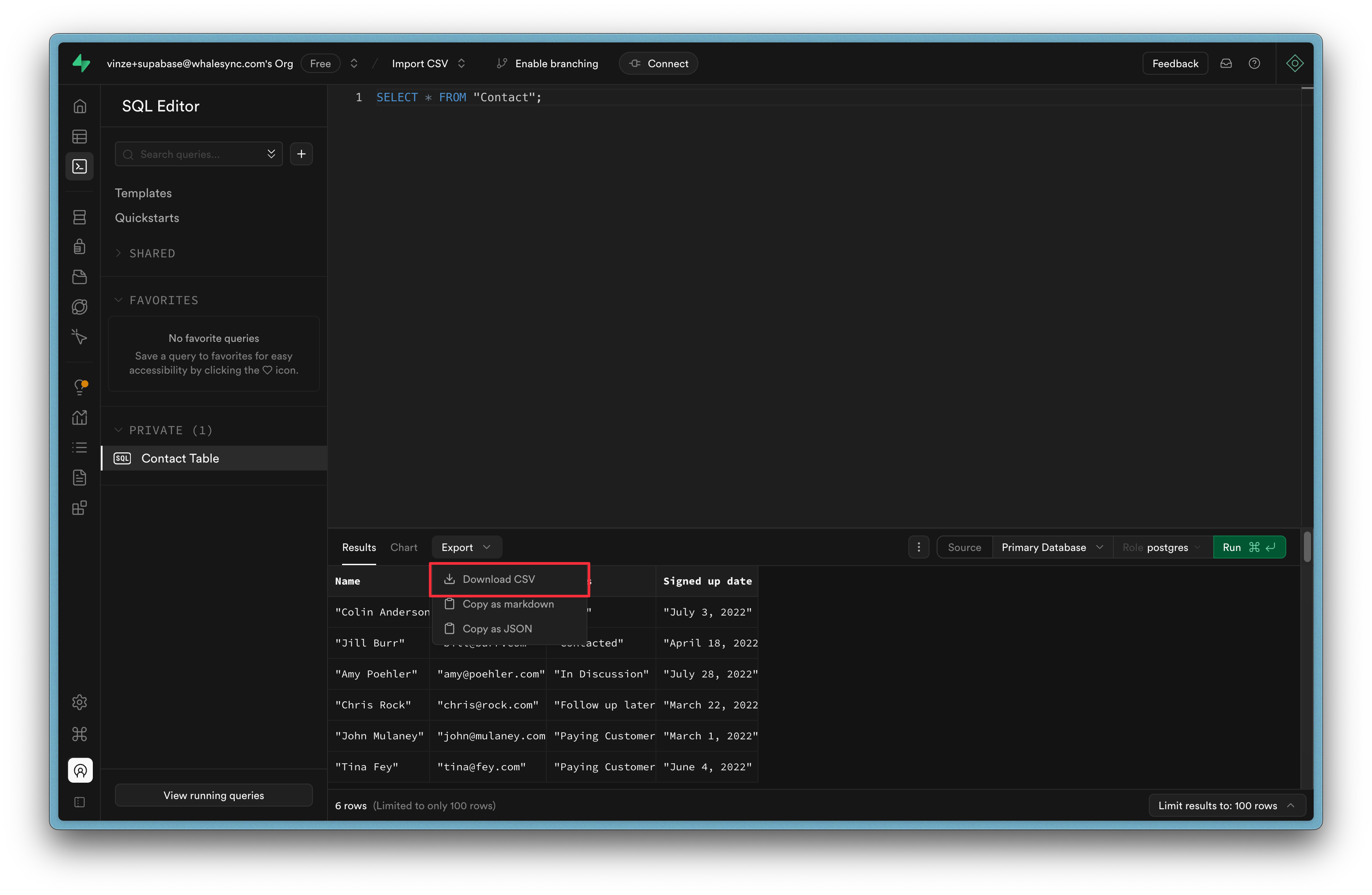 Hit ‘Download CSV’