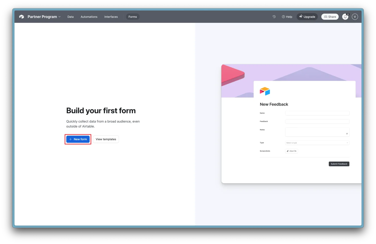 2. Click ‘New Form’