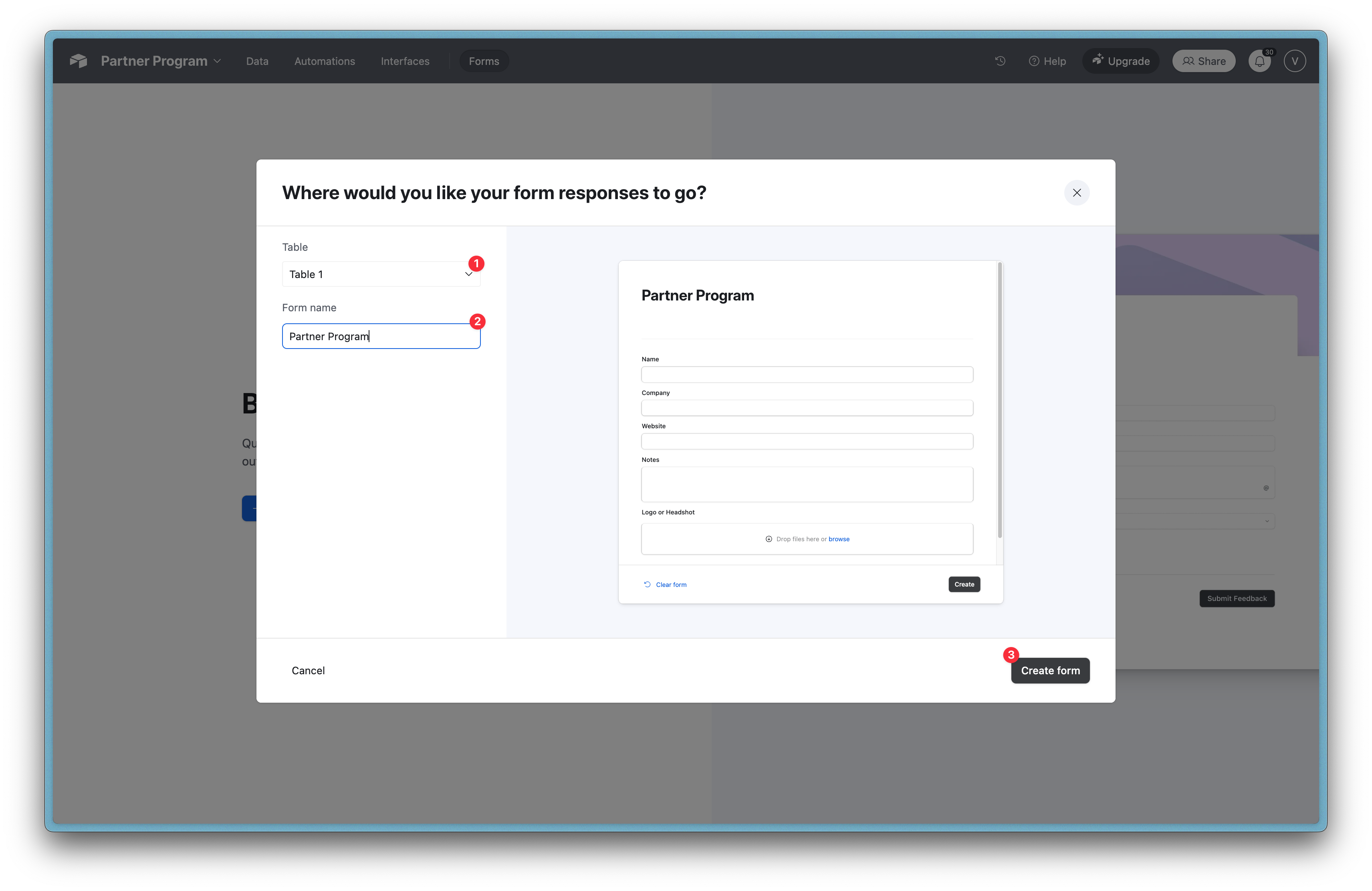 3. Choose where you want your form responses to go