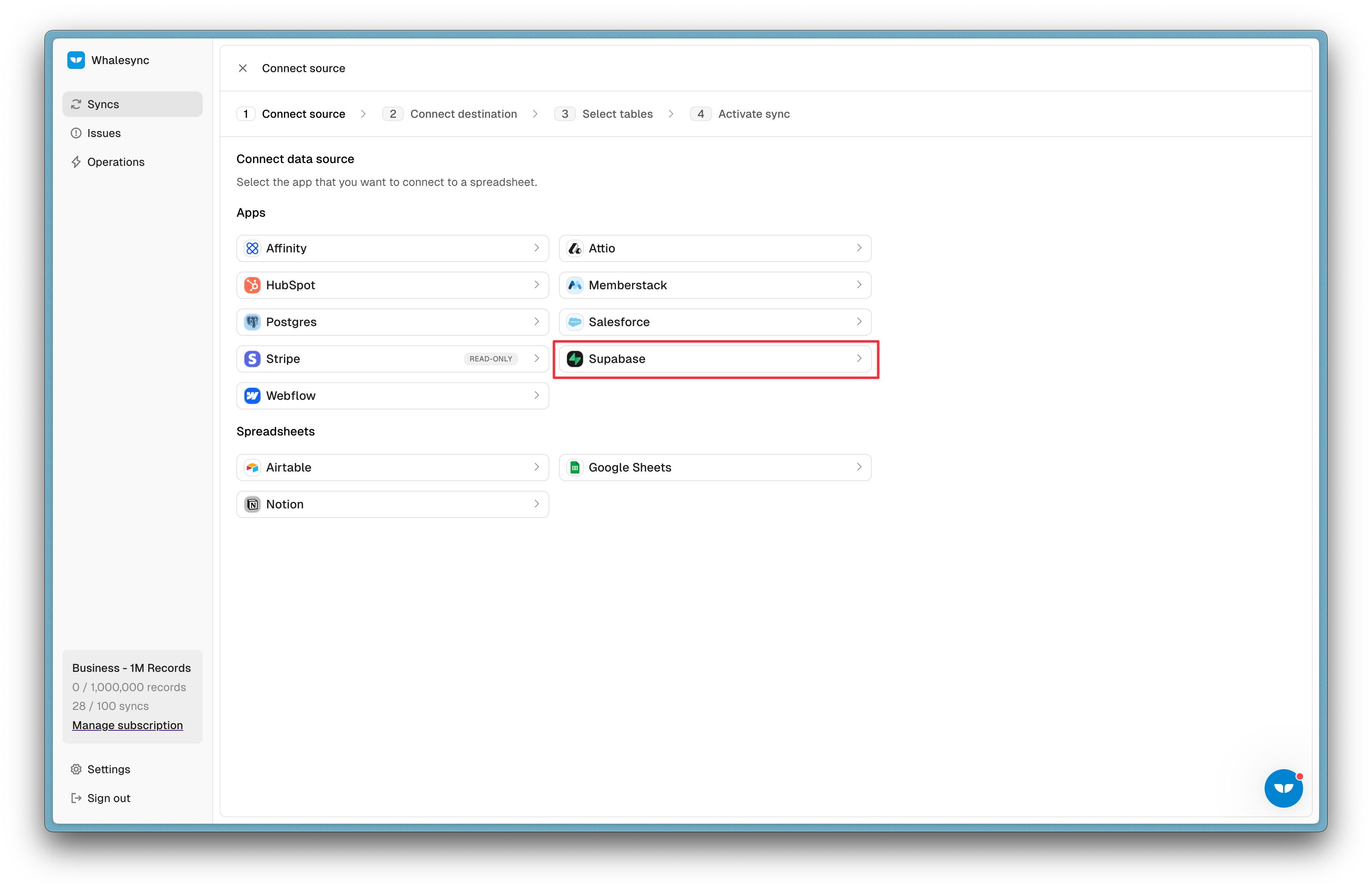 Step 1: Connect your source app (Supabase)
