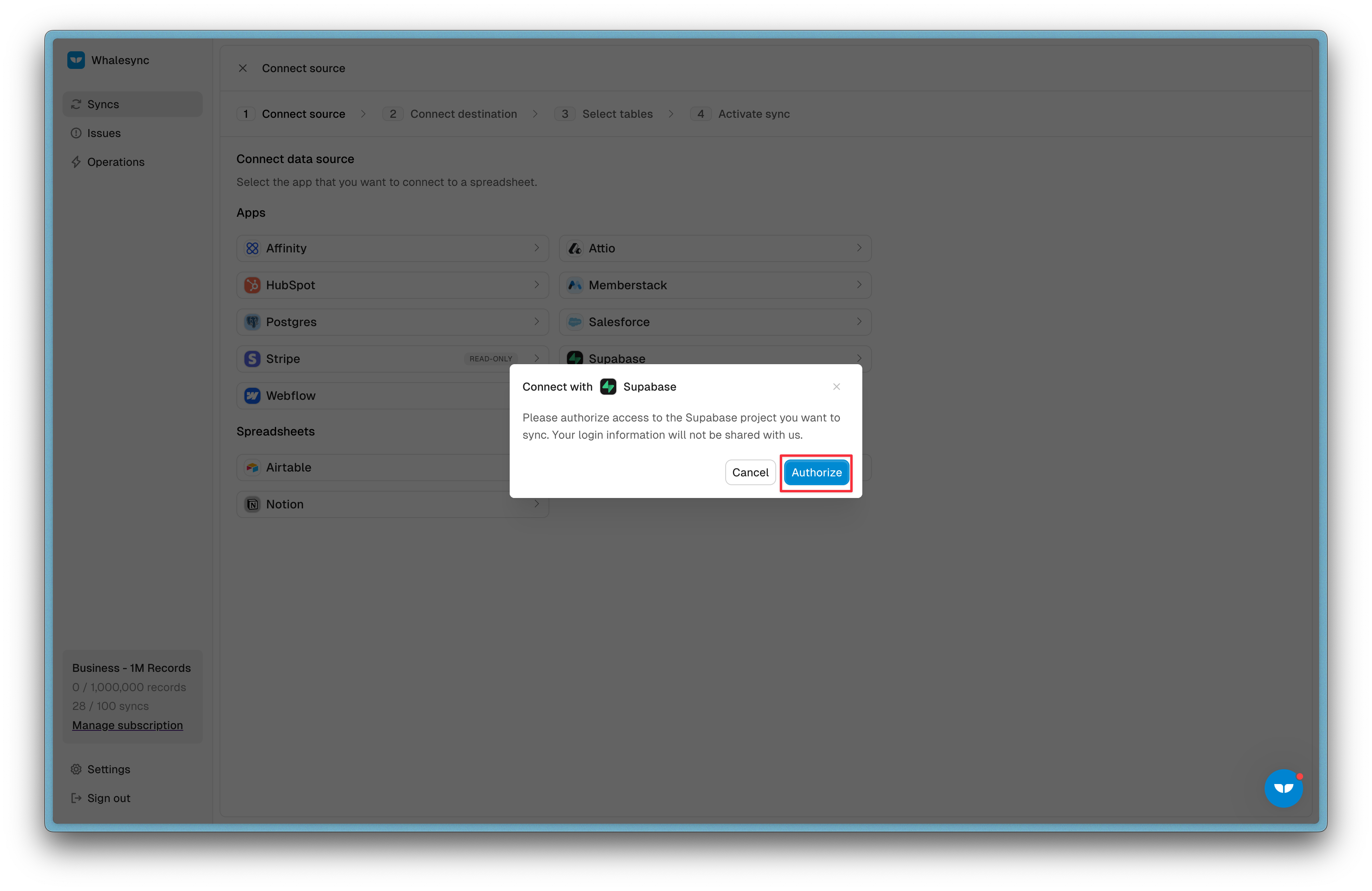 Step 1: Connect your source app (Supabase)