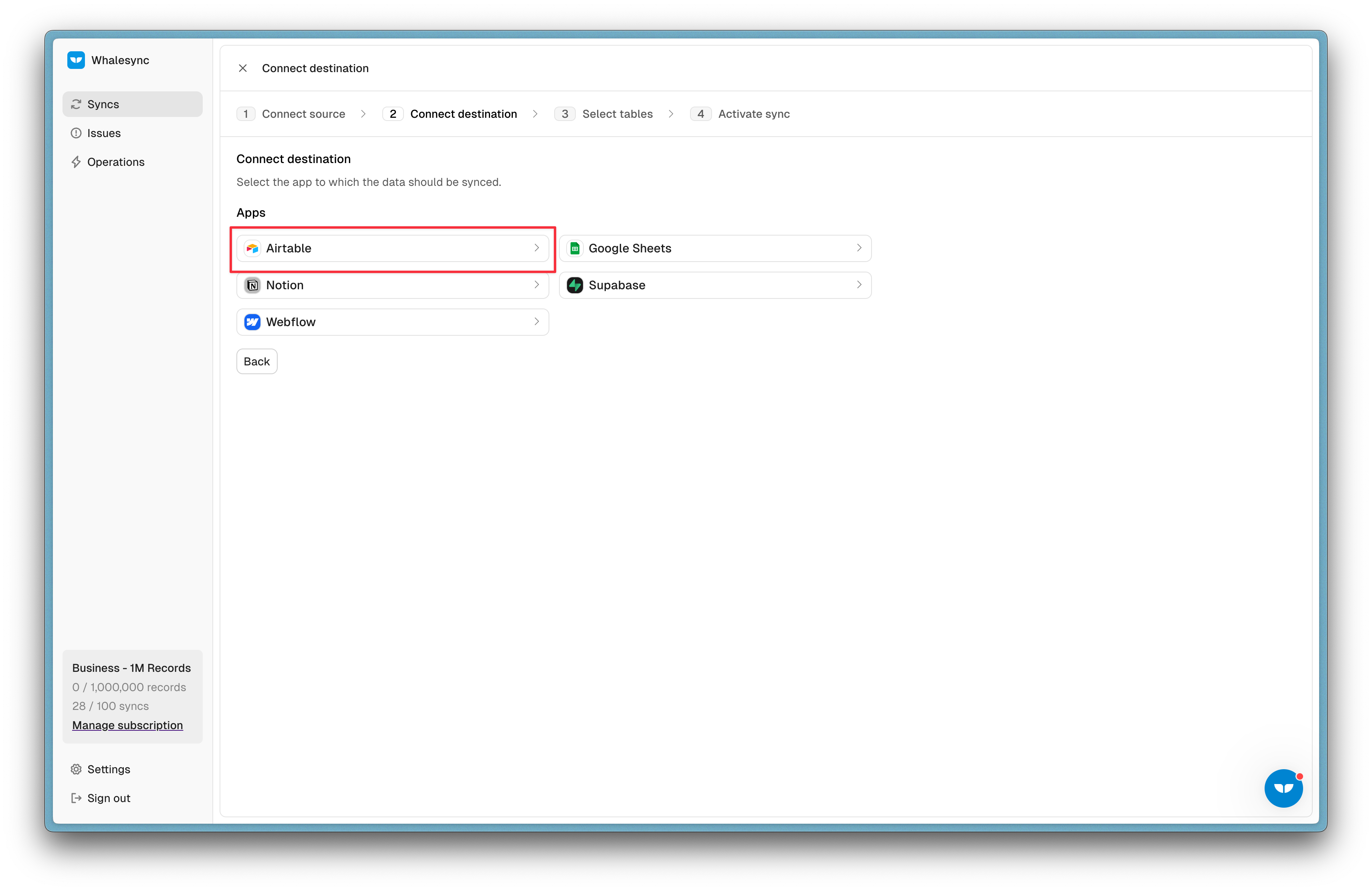 Step 4: Connect your destination app (Airtable)