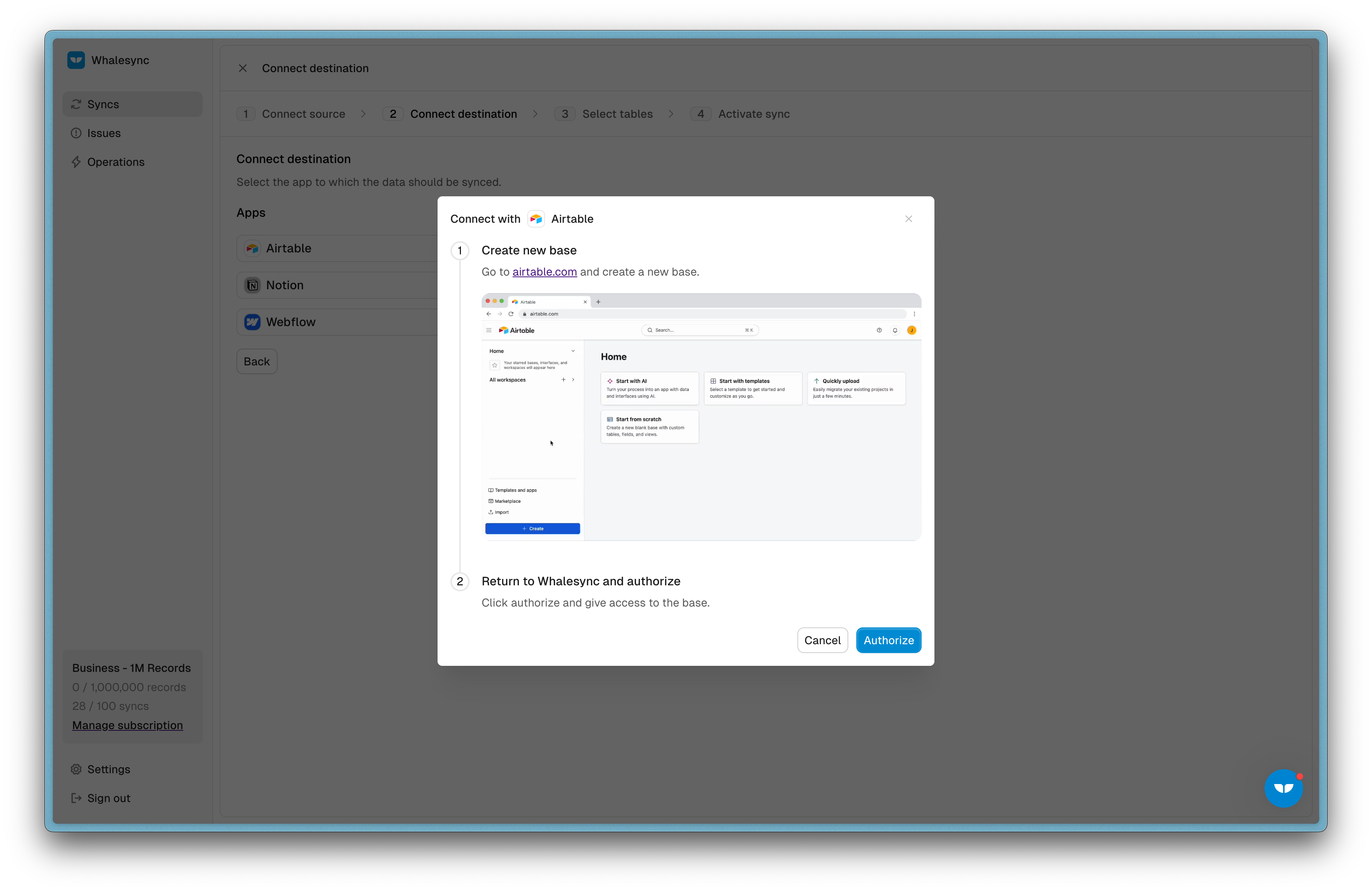 Step 4: Connect your destination app (Airtable)