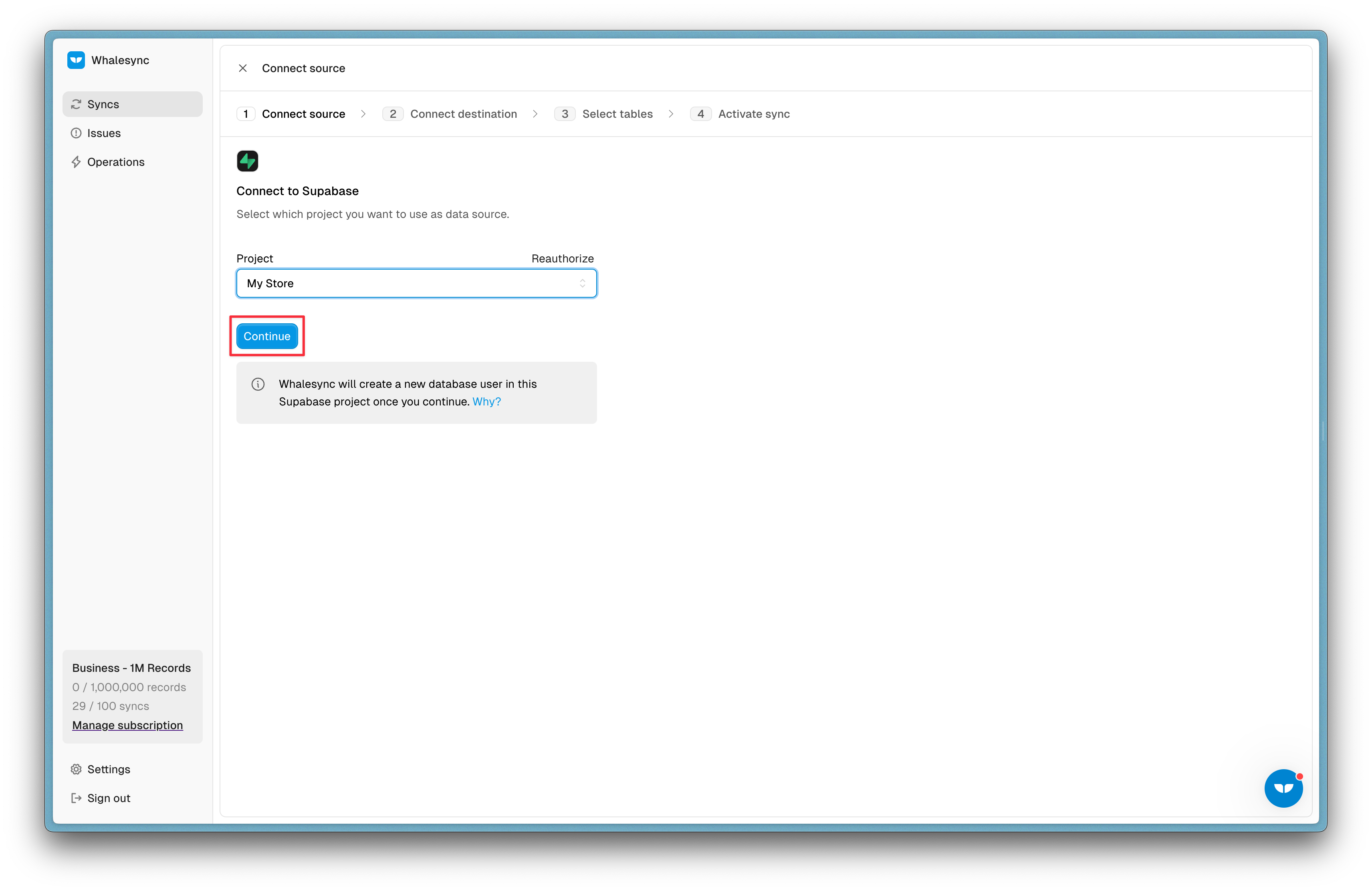 Step 3: Select the project you want to authorize and hit ‘Continue’