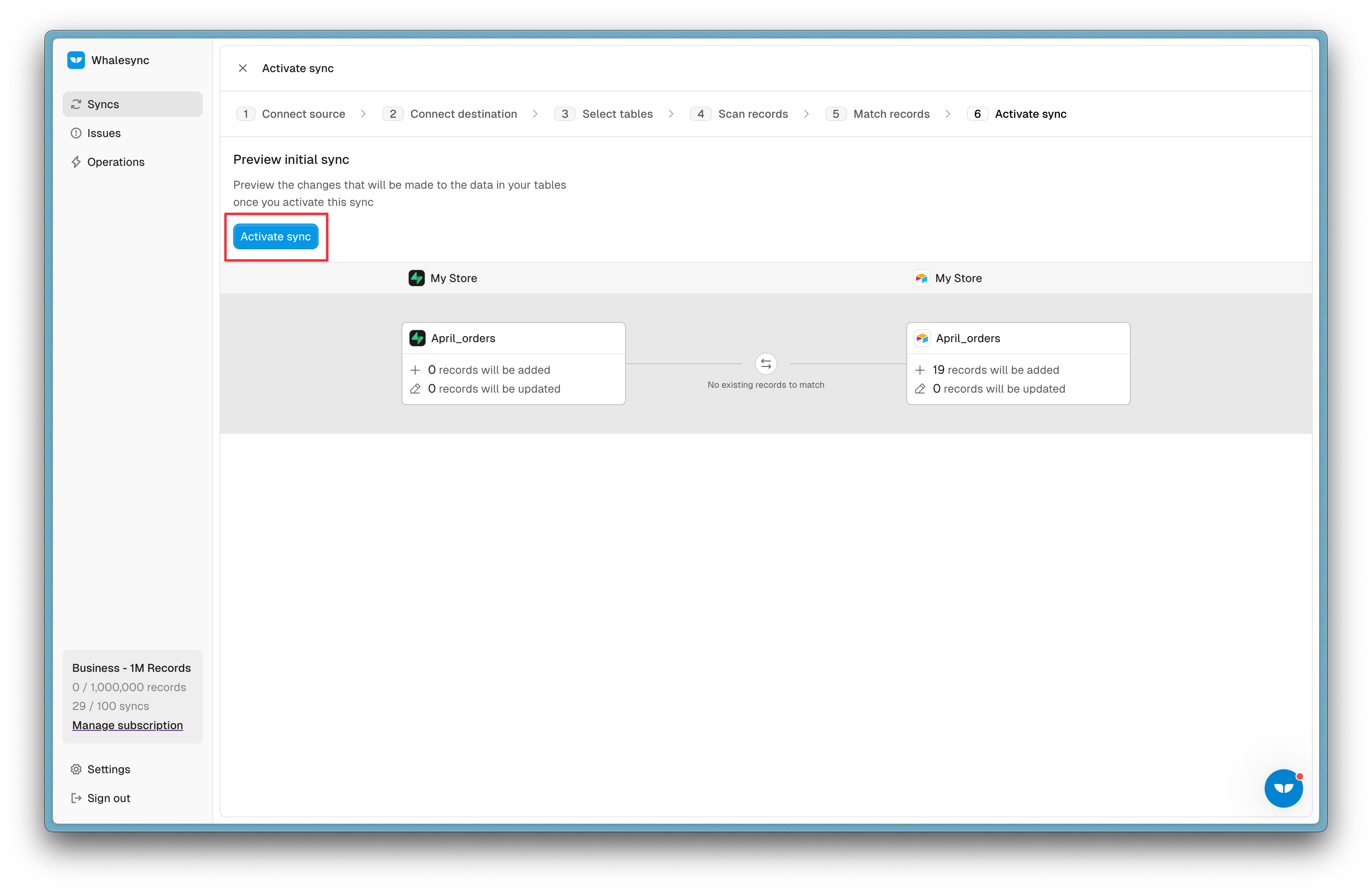 Step 9: Go over the initial sync steps