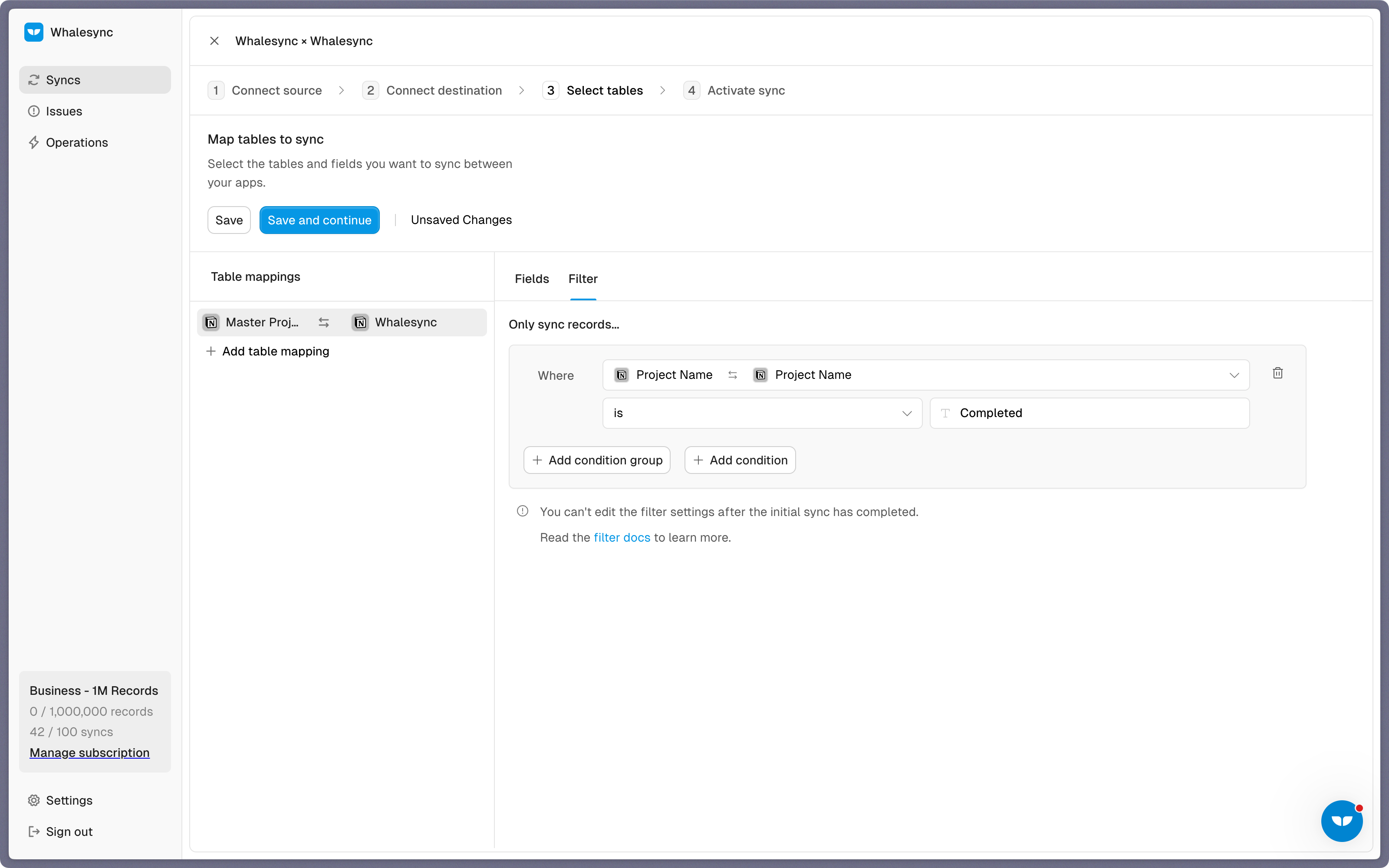 Whalesync’s filter feature