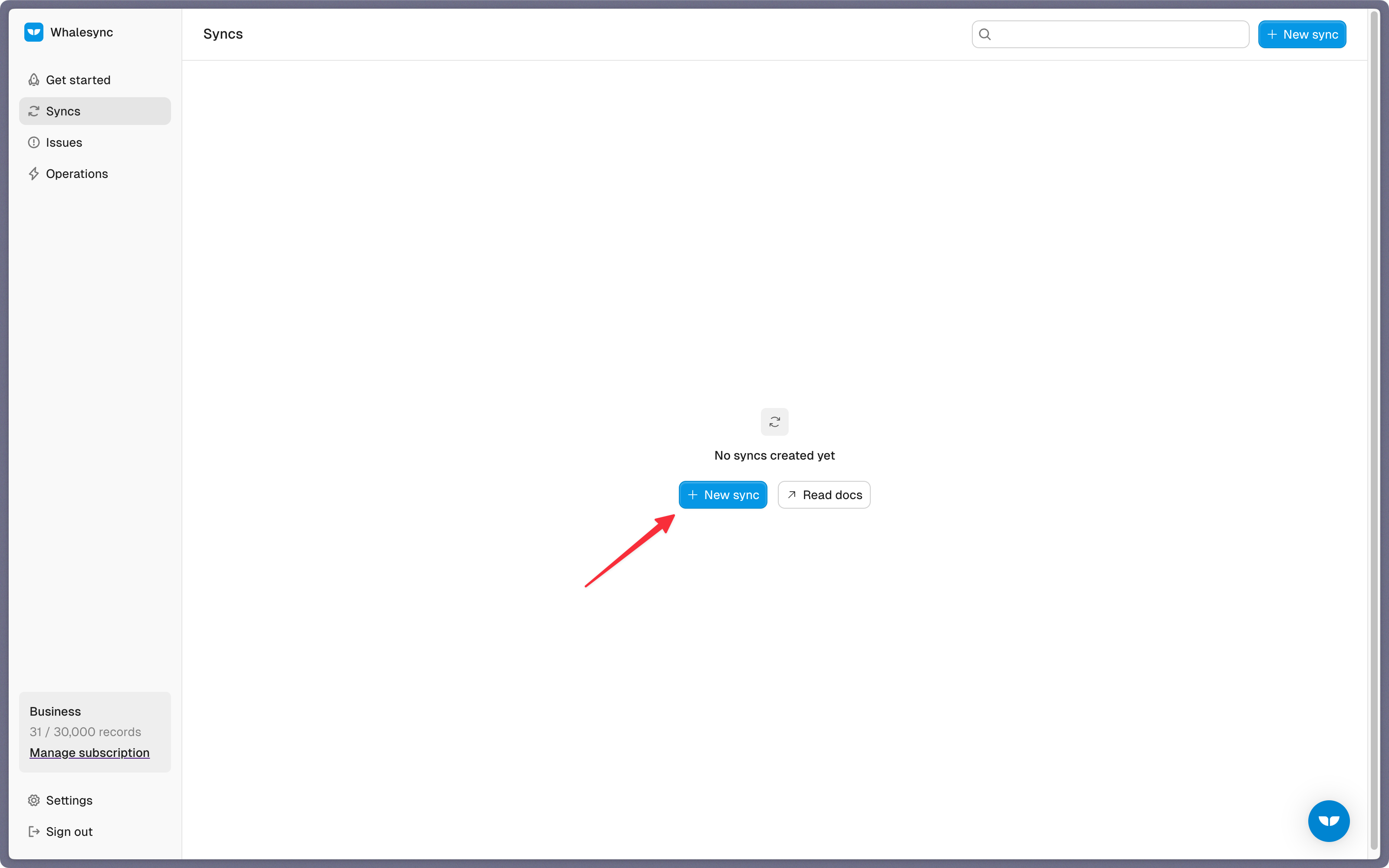 Step 1: Create a new sync