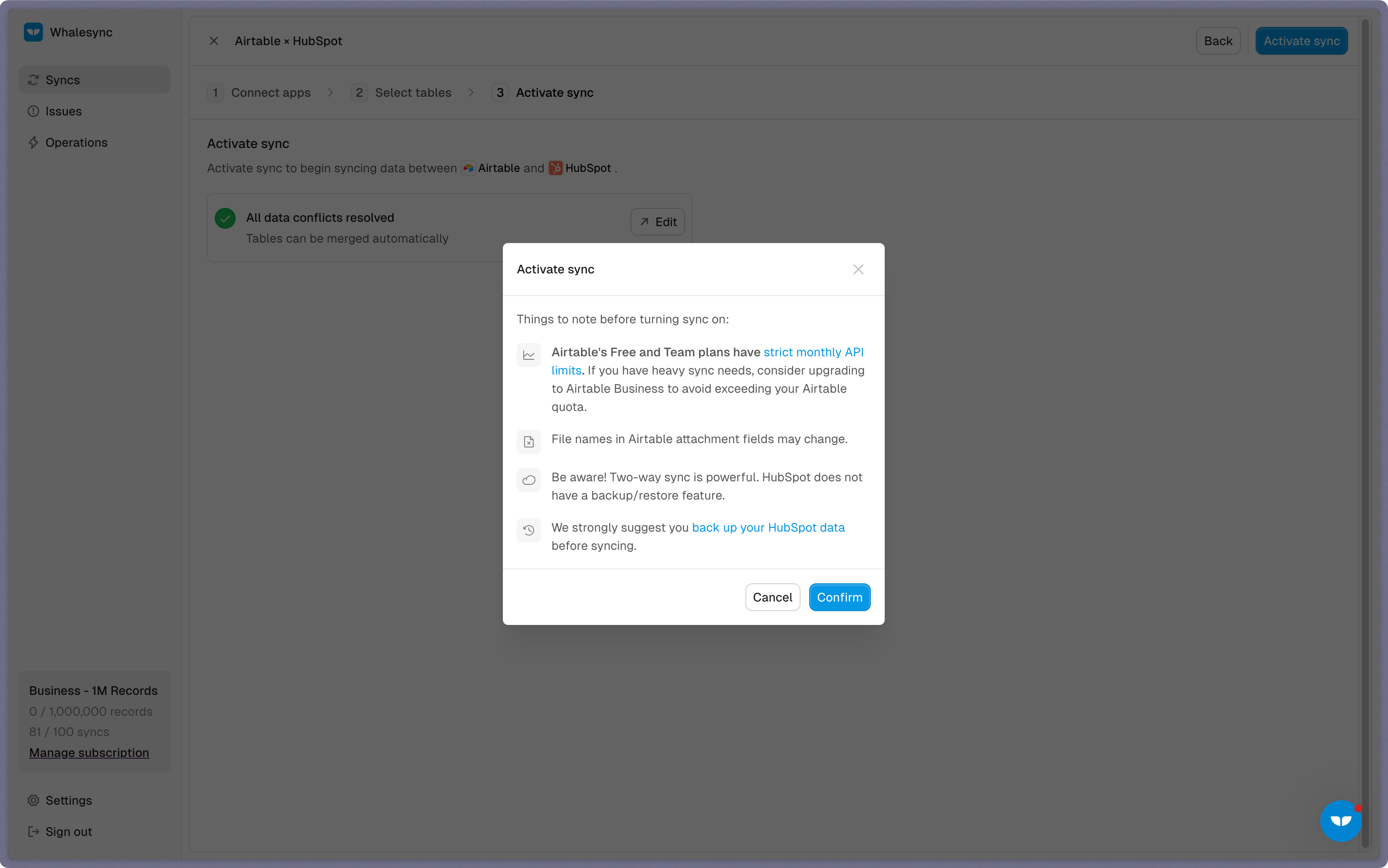 Step 5: Activate sync
