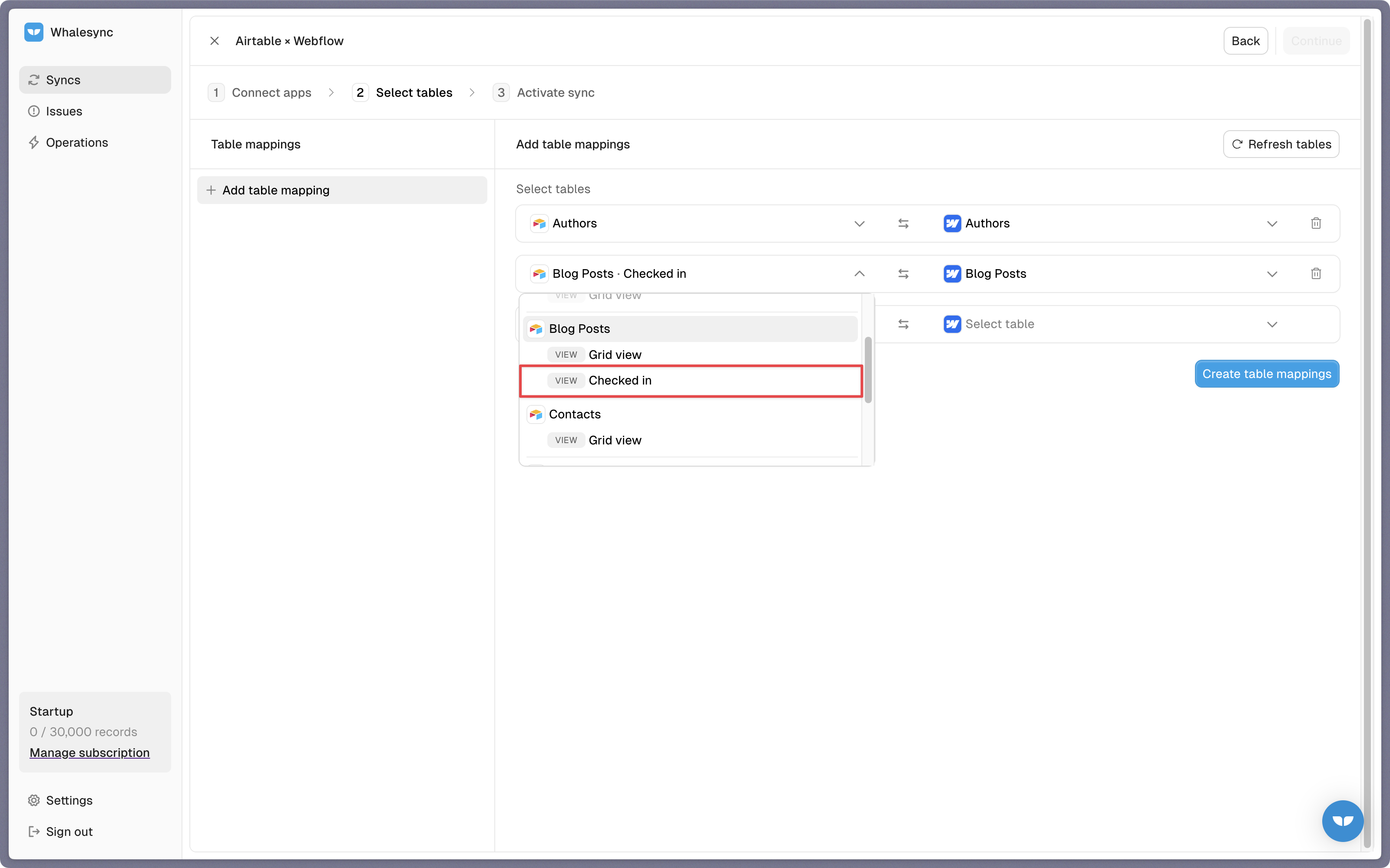Step 3: Map your tables in Whalesync